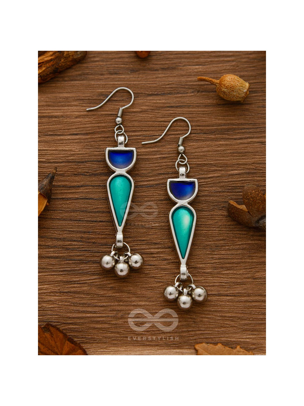 The Bohemian Jaw Droppers - Statement Set of Meenakari Neckpiece and Earrings (Teal-Blue)