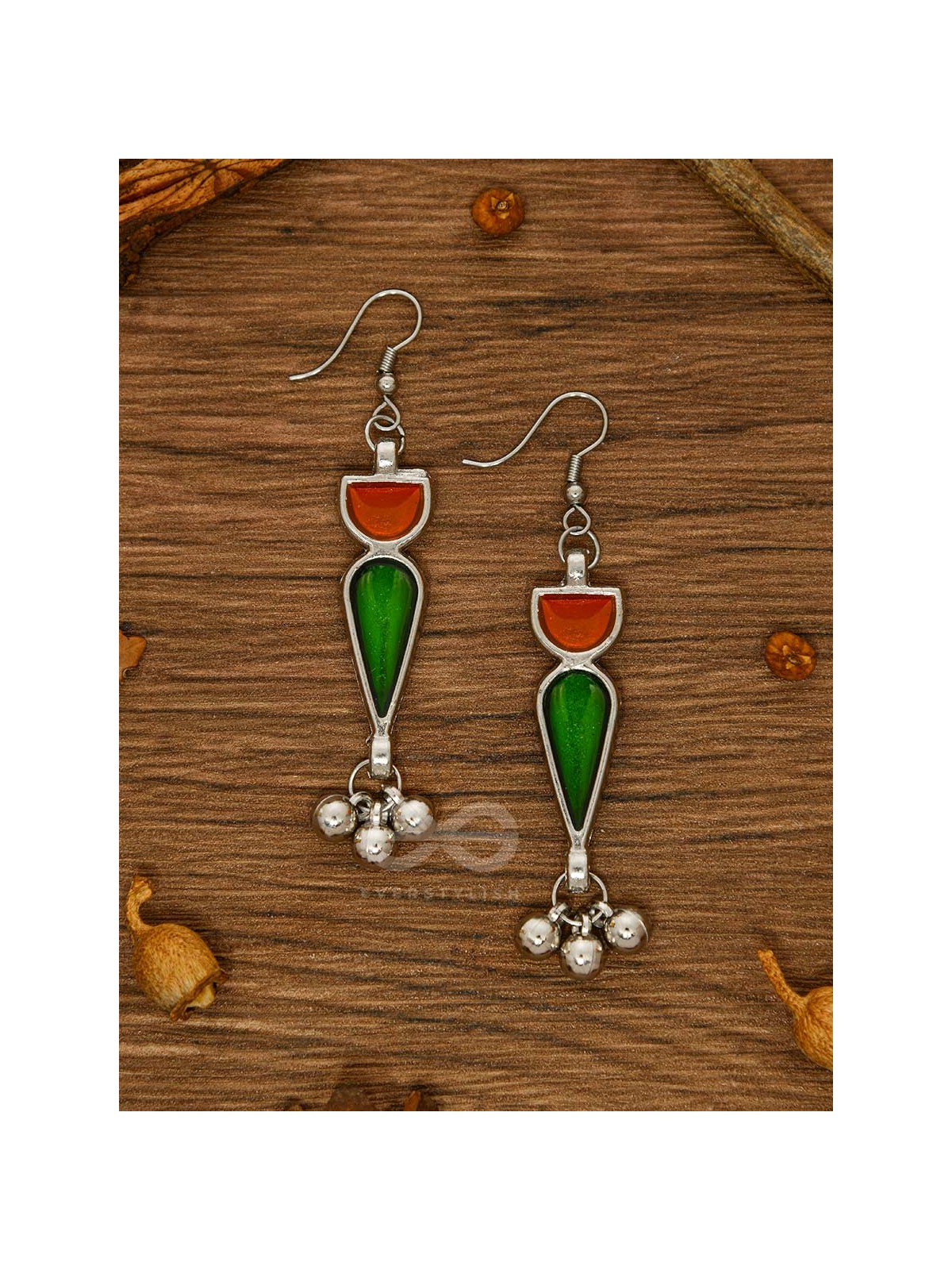 The Bohemian Jaw Droppers - Statement Set of Meenakari Neckpiece and Earrings (Orange-Green)