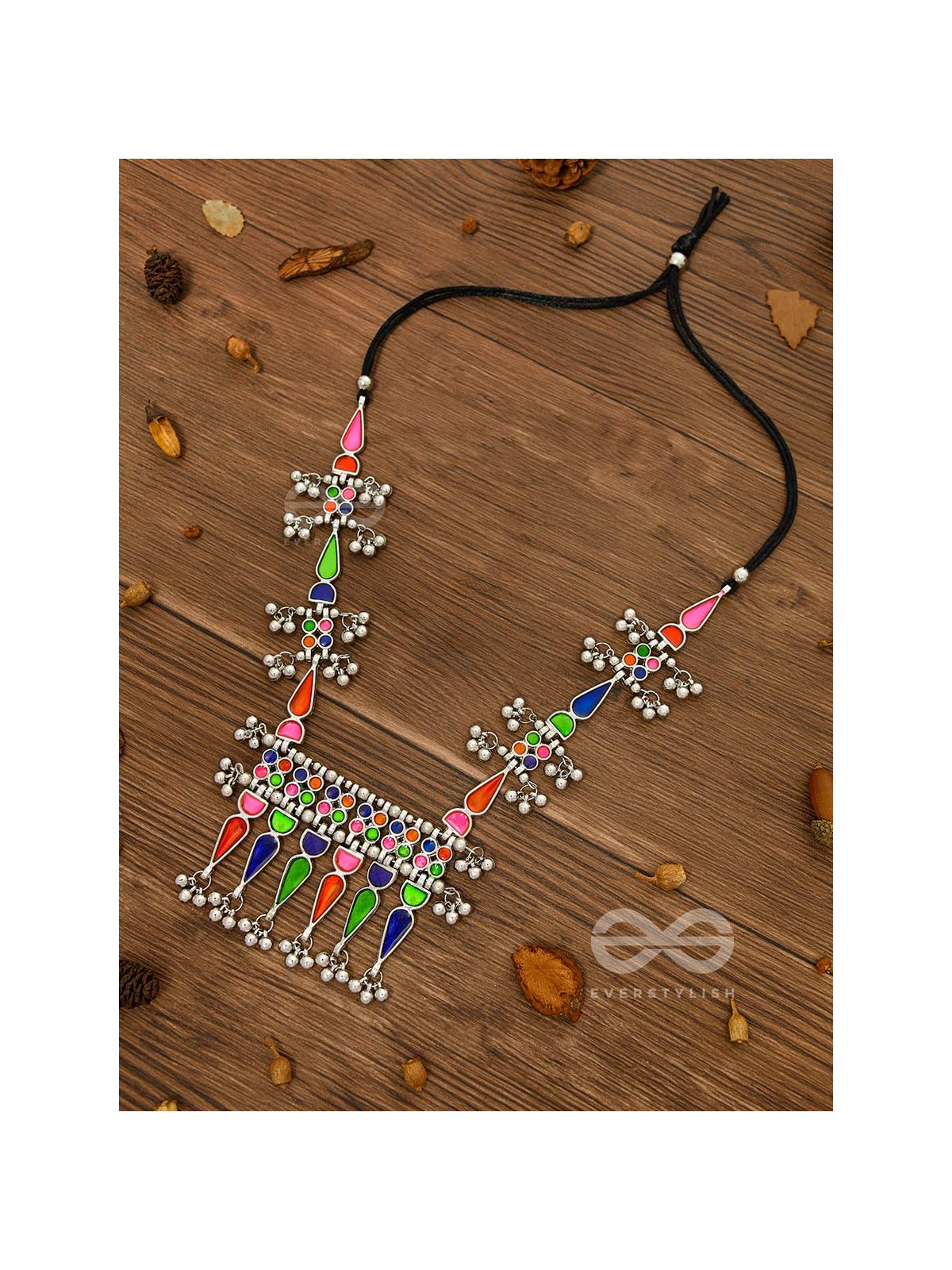 The Bohemian Jaw Droppers - Statement Set of Meenakari Neckpiece and Earrings (Multicolor)