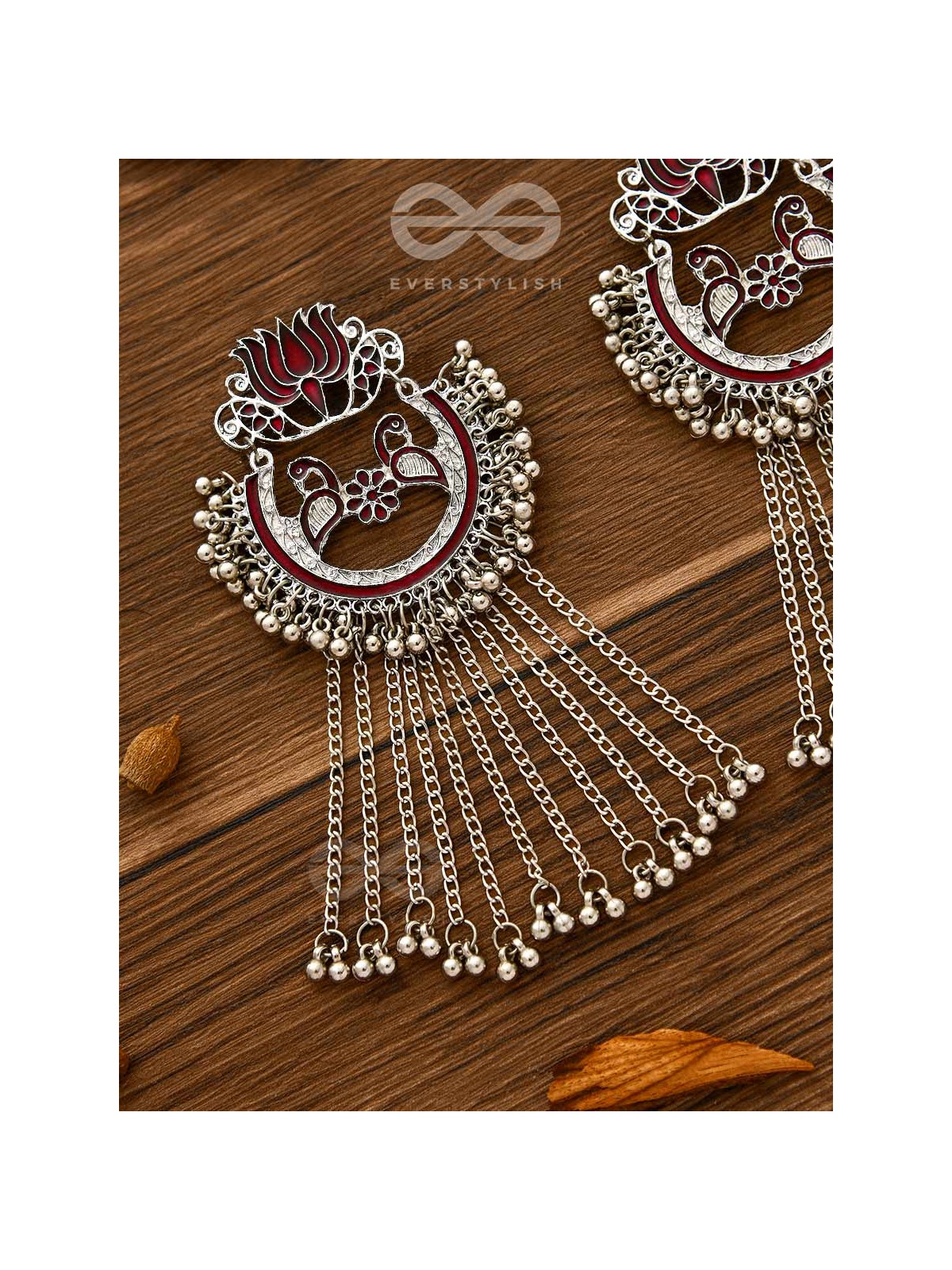 The Dangling Blooming Lotus - Statement Meenakari Earrings (Maroon)