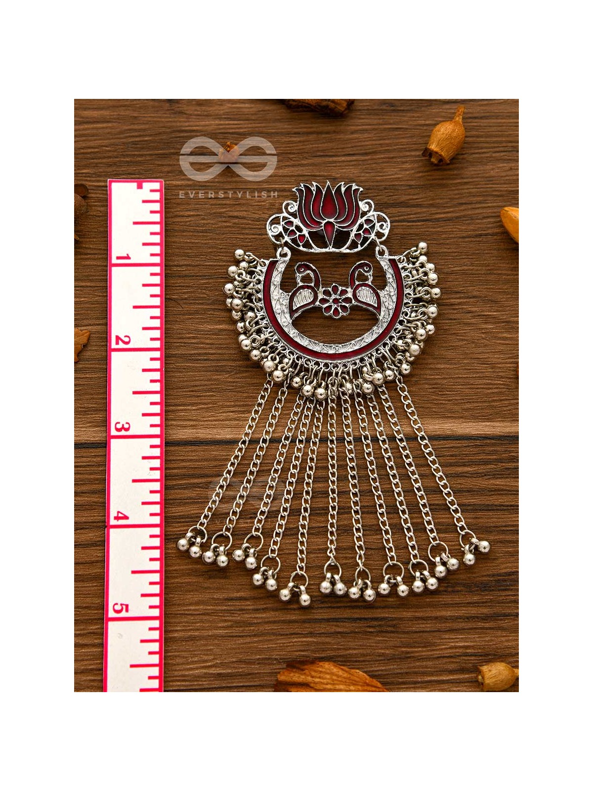 The Dangling Blooming Lotus - Statement Meenakari Earrings (Maroon)