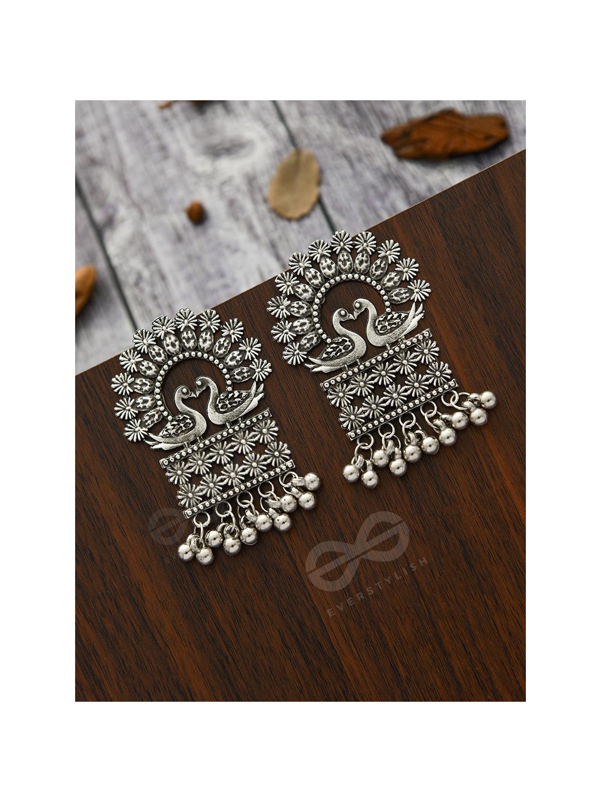 A Peacock's Stolen Kiss- Oxidised Boho Earrings