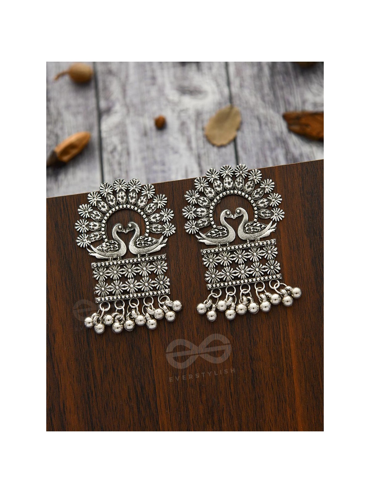 A Peacock's Stolen Kiss- Oxidised Boho Earrings