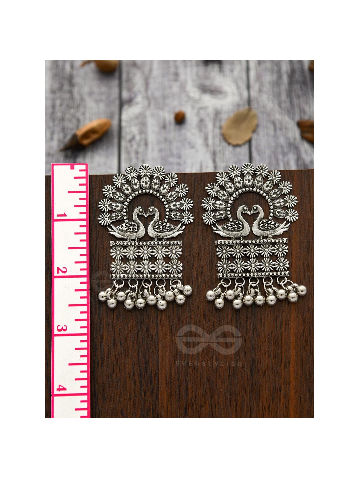 A Peacock's Stolen Kiss- Oxidised Boho Earrings