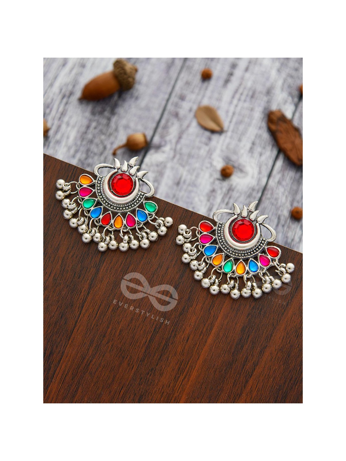 A Bohemian Tale - Embellished Oxidised Earrings (Multicoloured)