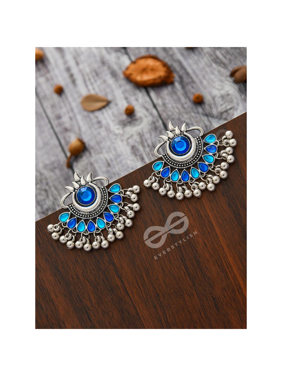 A Bohemian Tale - Embellished Oxidised Earrings (Teal Blue)