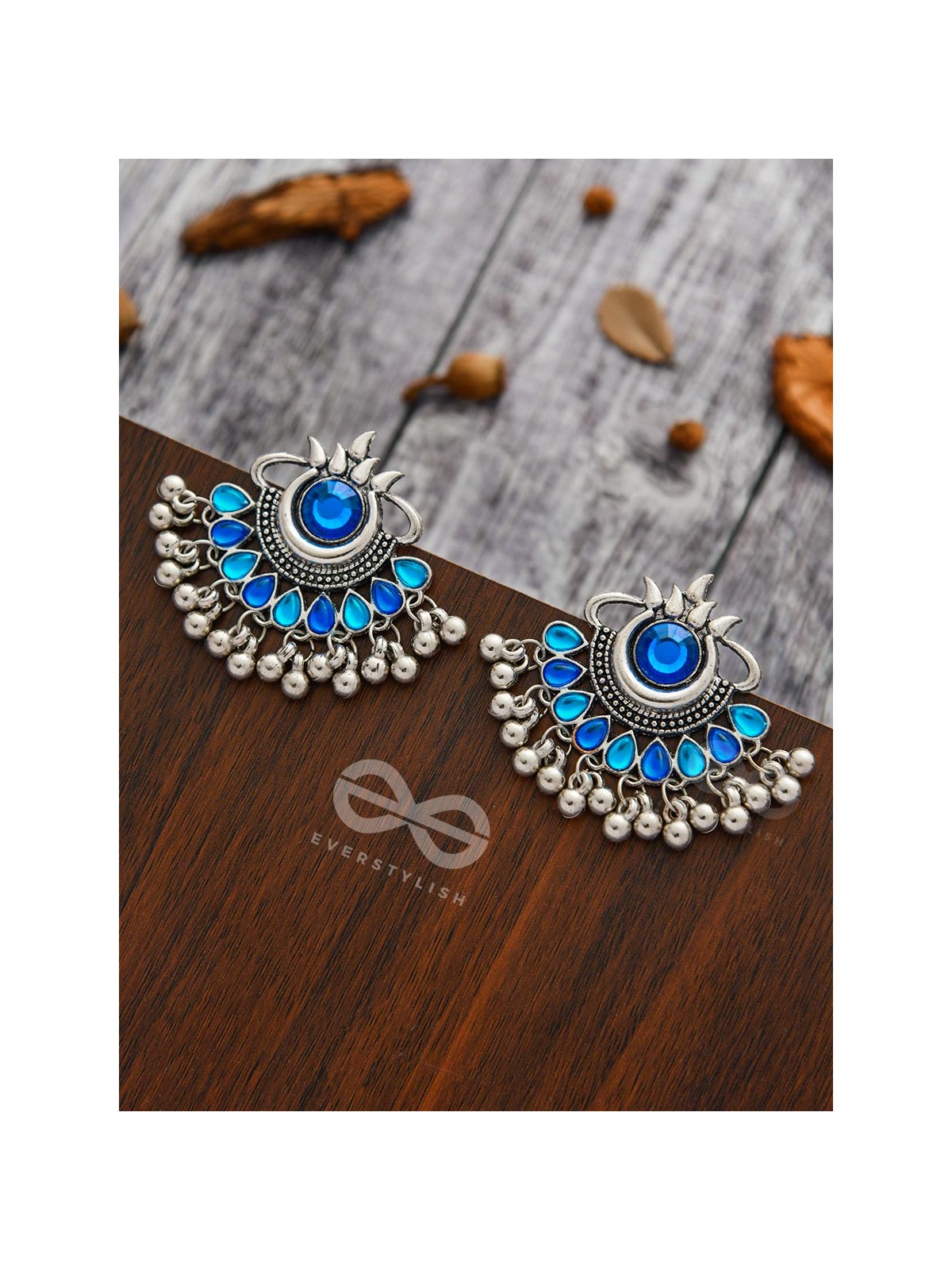 A Bohemian Tale - Embellished Oxidised Earrings (Teal Blue)