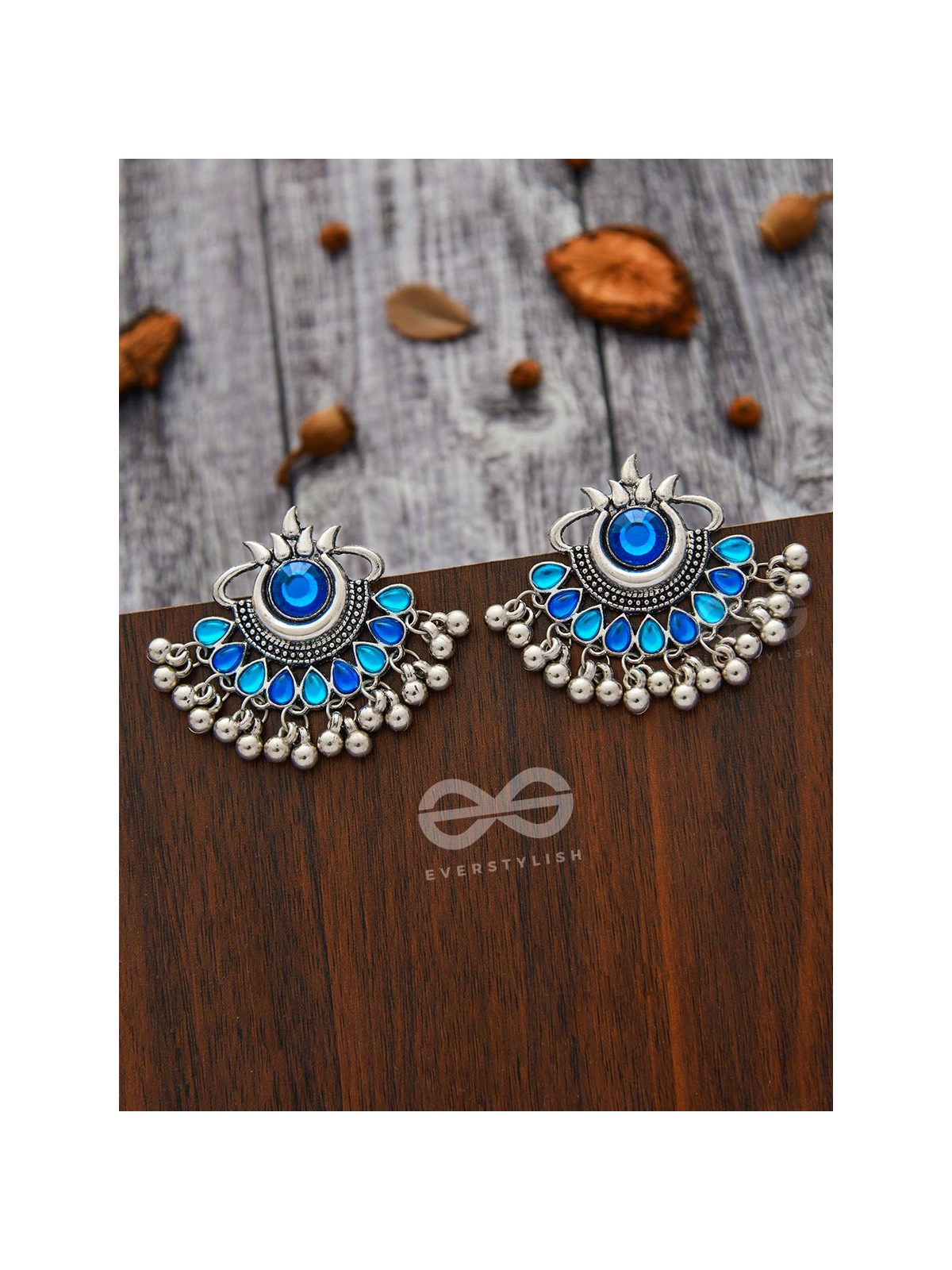 A Bohemian Tale - Embellished Oxidised Earrings (Teal Blue)