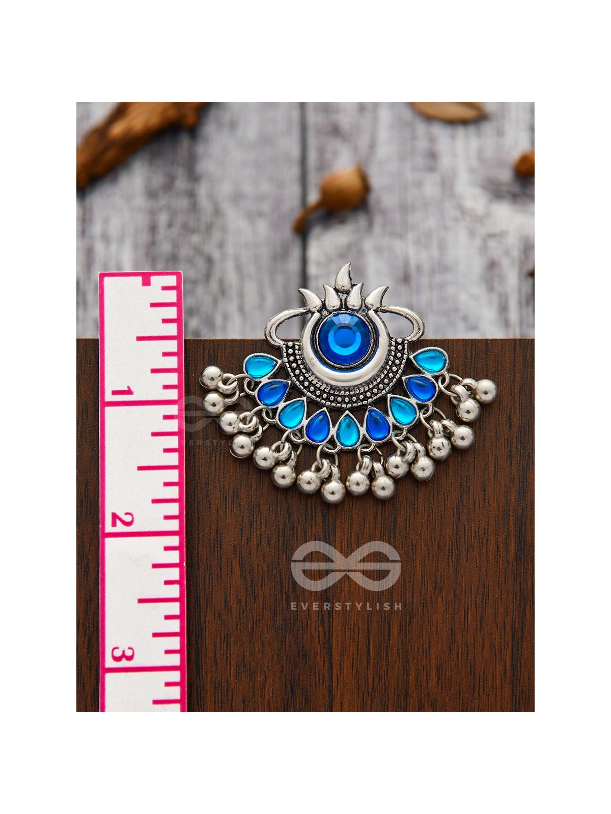 A Bohemian Tale - Embellished Oxidised Earrings (Teal Blue)