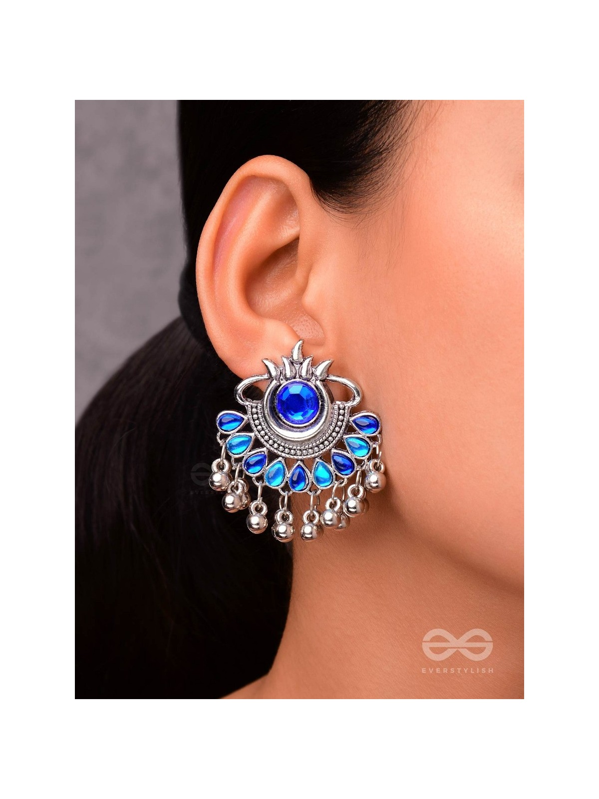 A Bohemian Tale - Embellished Oxidised Earrings (Teal Blue)