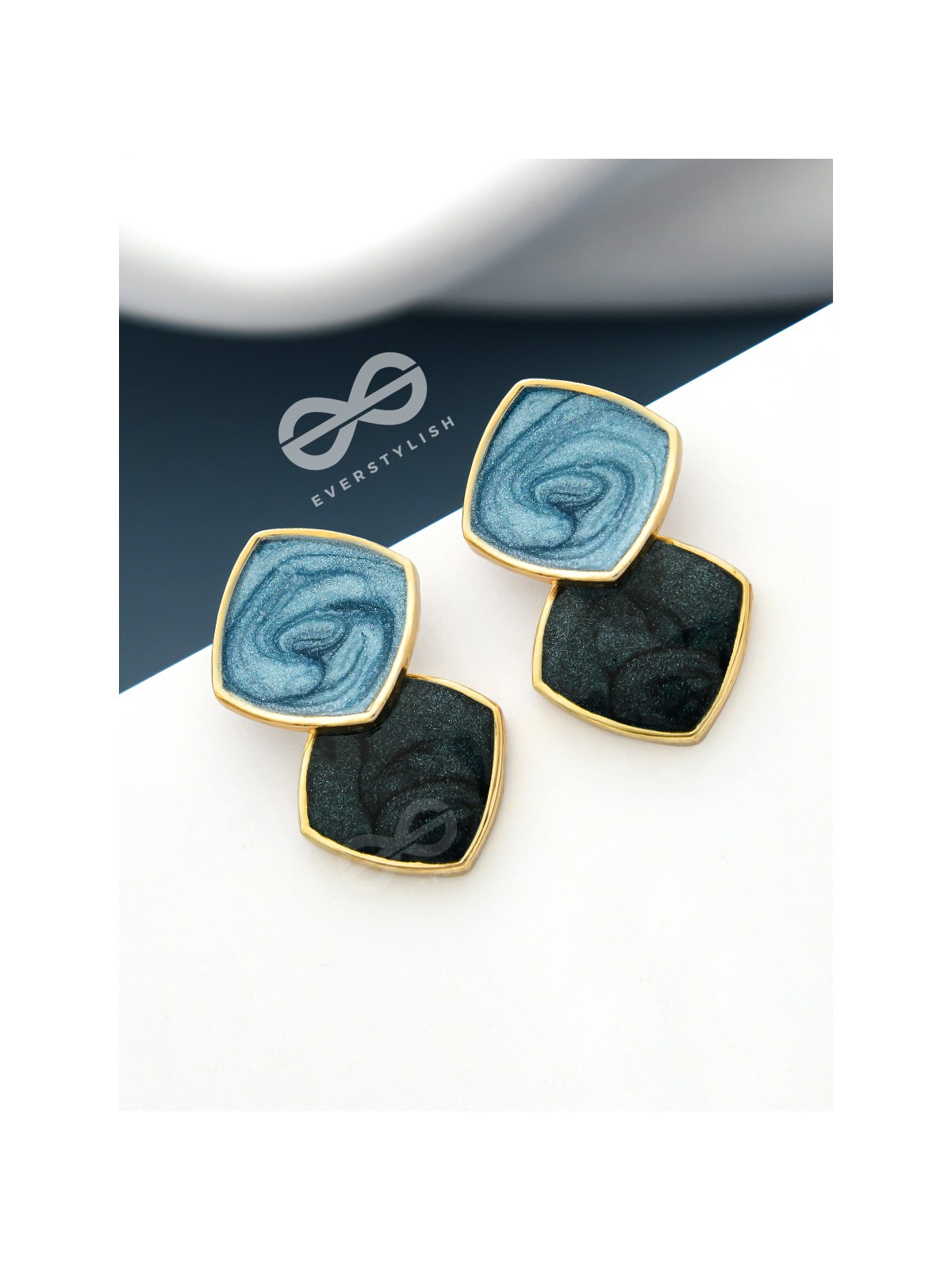 A CLASSY DELIGHT - STATEMENT ENAMELLED EARRINGS ( Blue-Black)