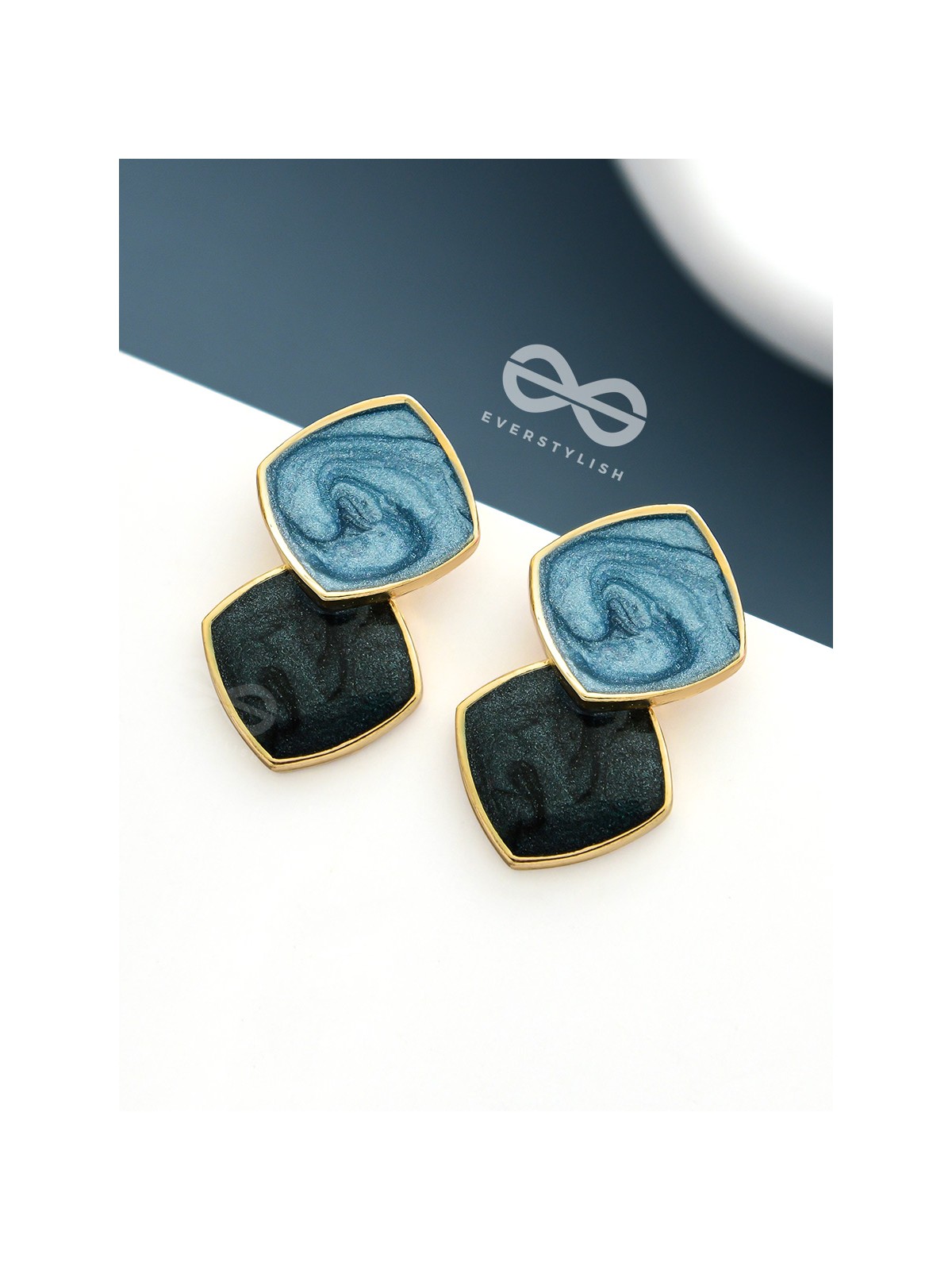 A CLASSY DELIGHT - STATEMENT ENAMELLED EARRINGS ( Blue-Black)