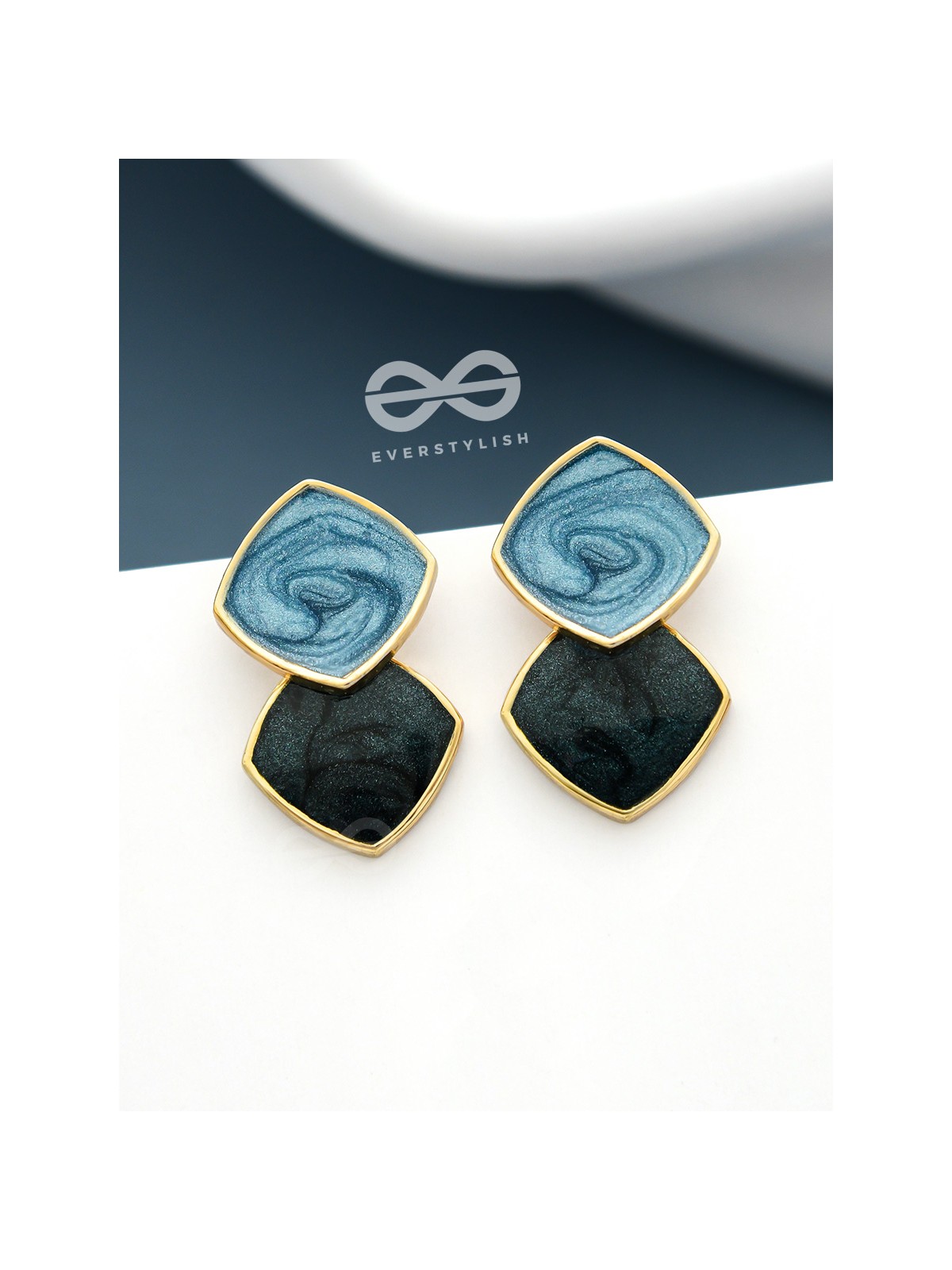 A CLASSY DELIGHT - STATEMENT ENAMELLED EARRINGS ( Blue-Black)