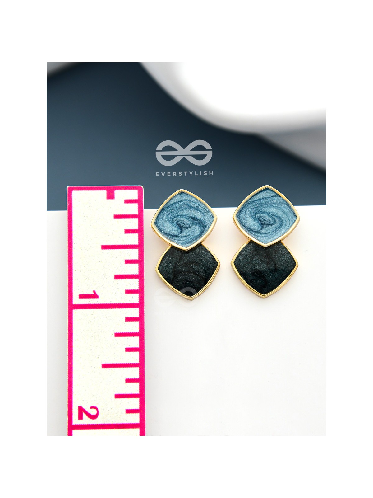 A CLASSY DELIGHT - STATEMENT ENAMELLED EARRINGS ( Blue-Black)