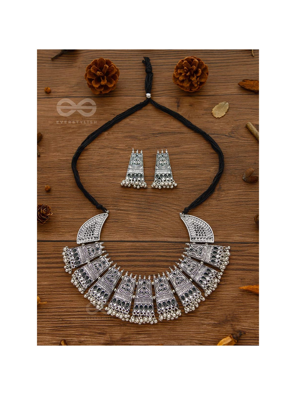 The Chunky Bohemian Statement - Set of Oxidised Earrings and Neckpiece