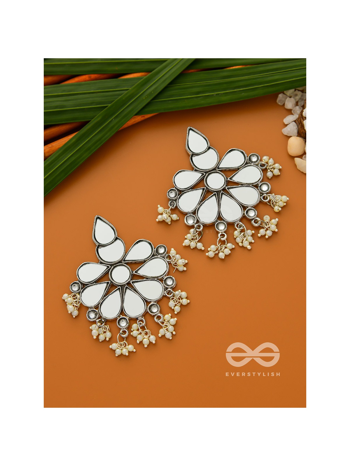 The Flowers of Reflection- Statement Mirror Earrings