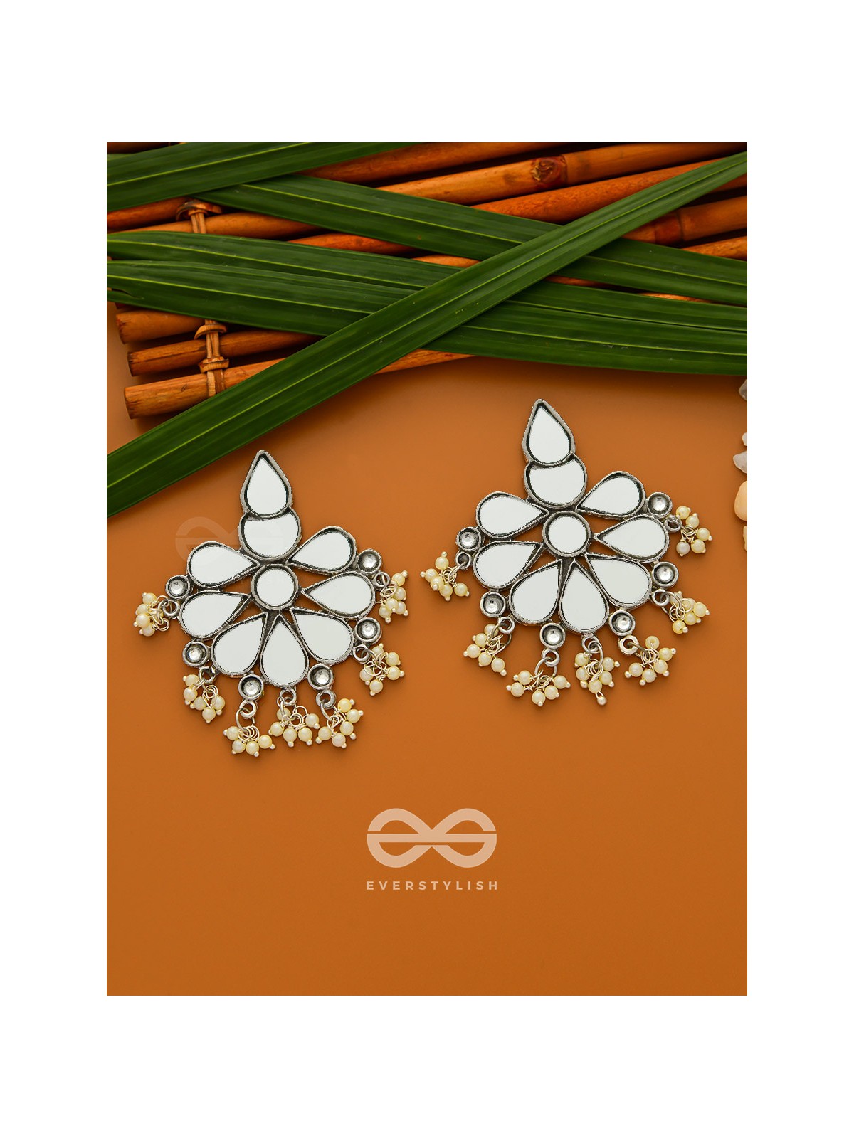 The Flowers of Reflection- Statement Mirror Earrings