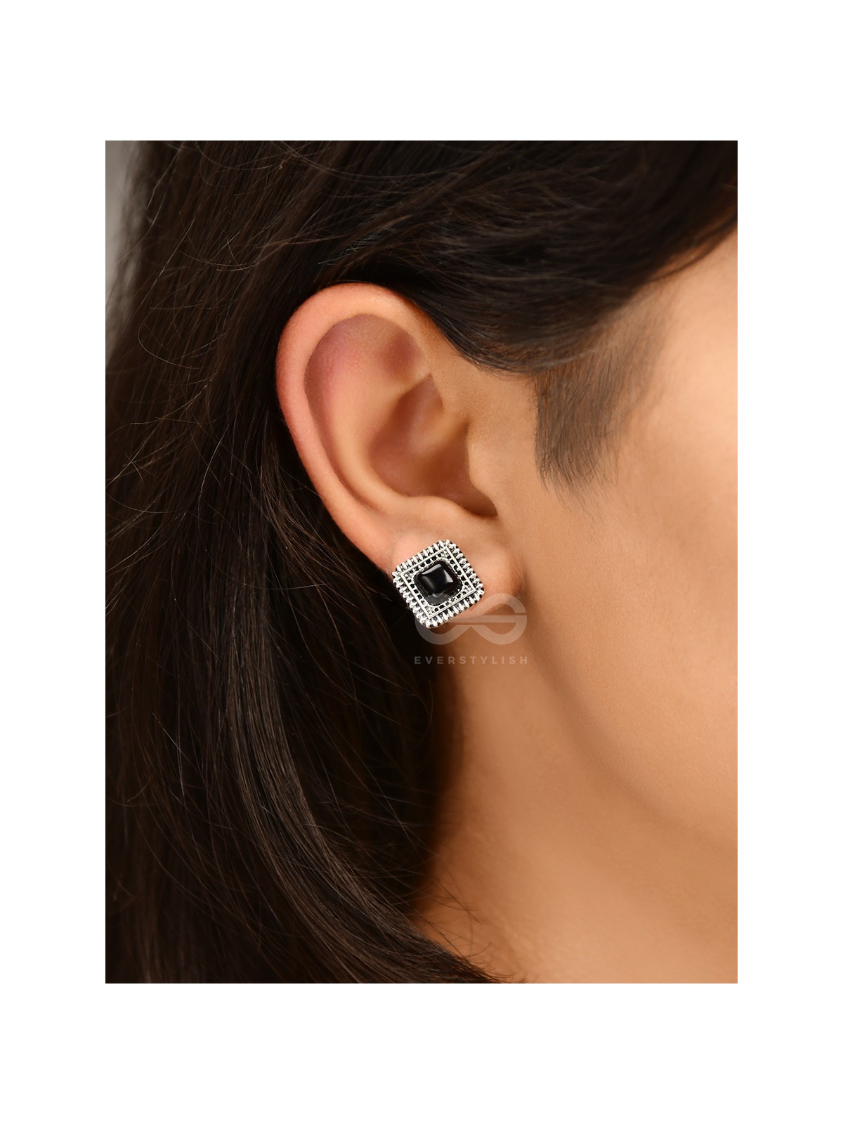 Onyx in a Maze of Silver - Tiny Trinket Earrings