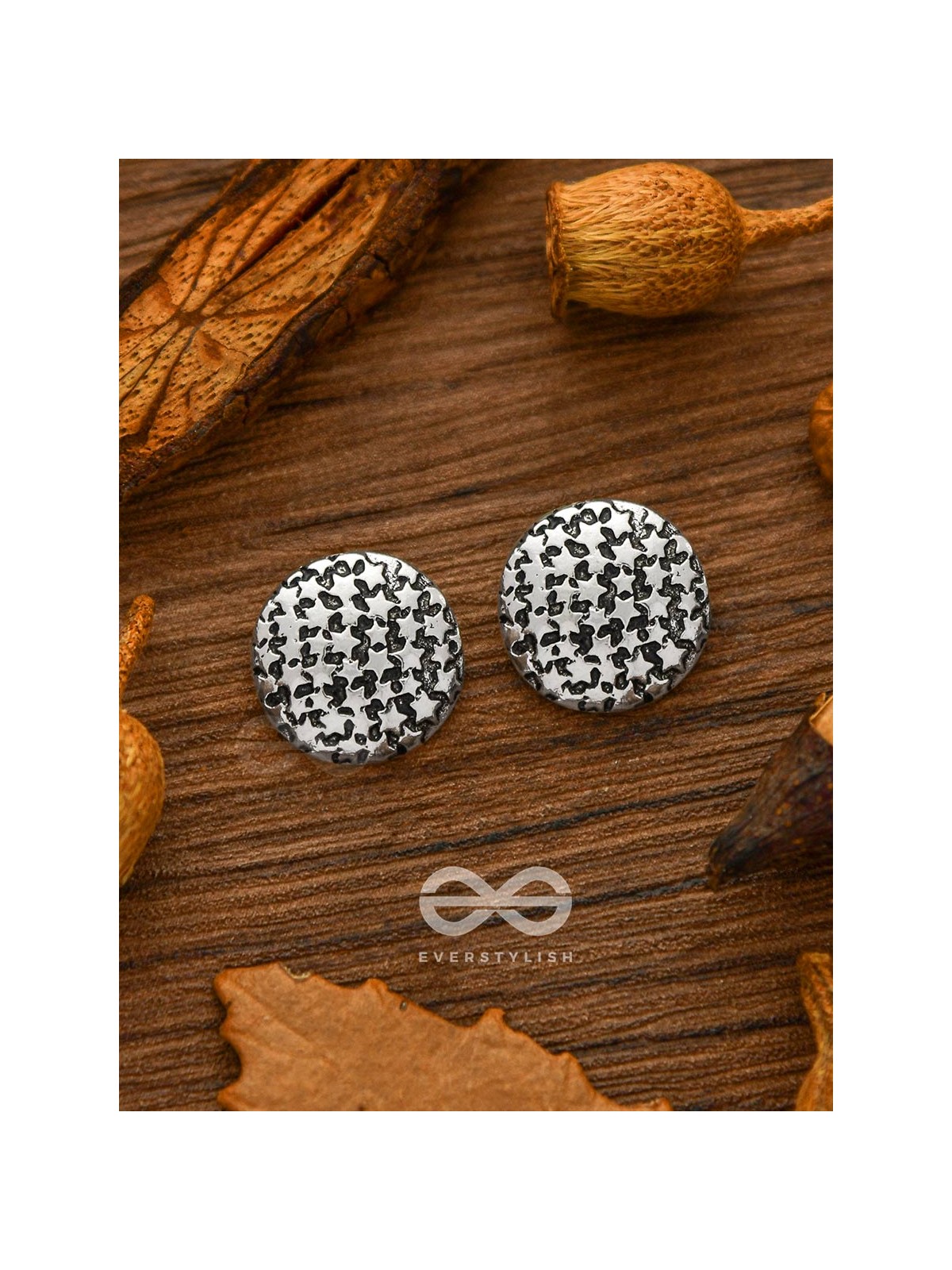 Little Carved Star Buttons - Tiny Trinket Earrings