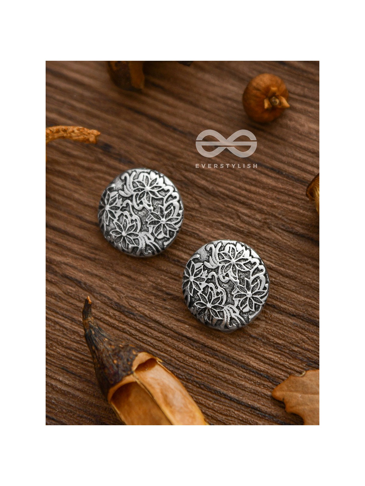 Little Carved Motif Buttons - Tiny Trinket Earrings