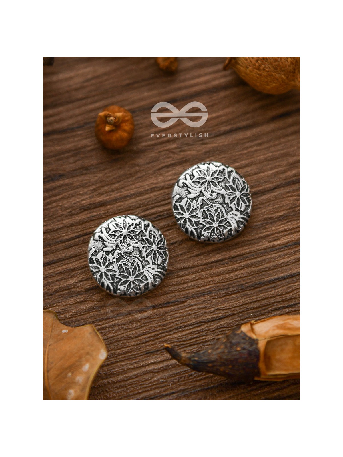 Little Carved Motif Buttons - Tiny Trinket Earrings