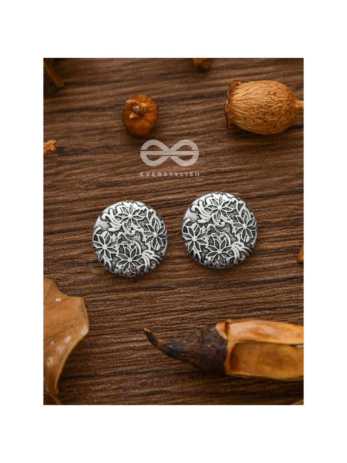 Little Carved Motif Buttons - Tiny Trinket Earrings