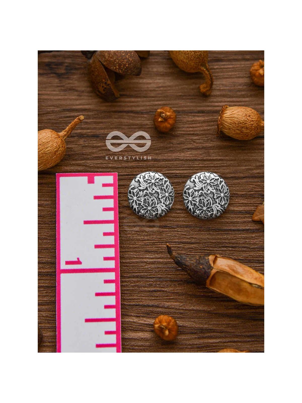 Little Carved Motif Buttons - Tiny Trinket Earrings