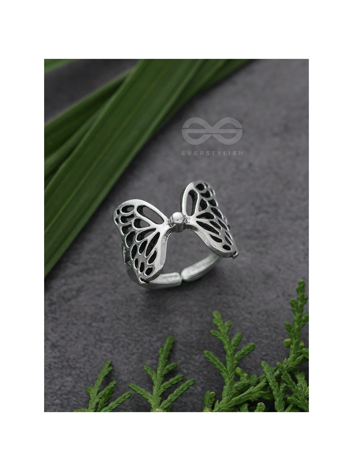 Butterfly Wings Fly Away - Oxidised Adjustable Ring