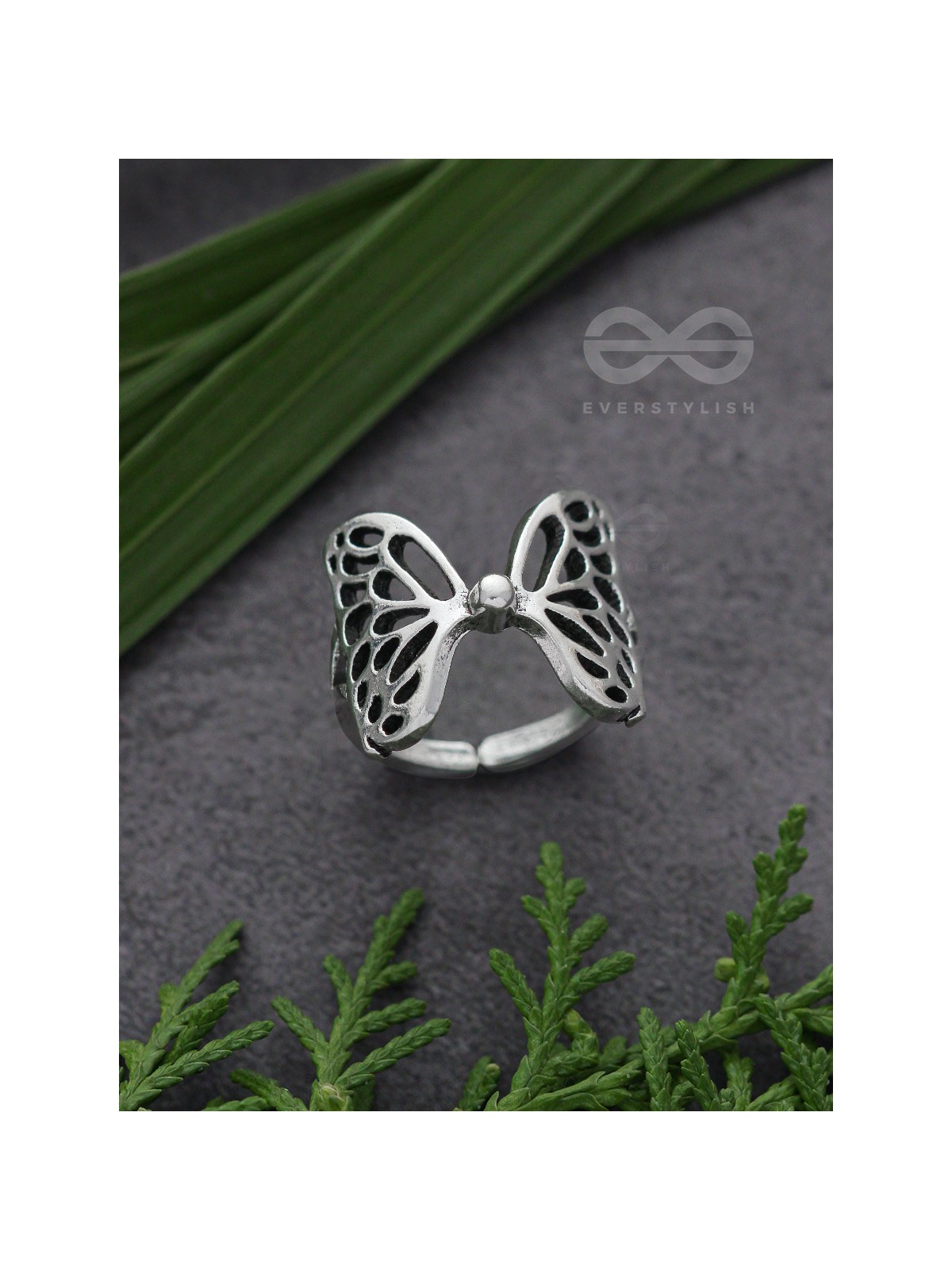 Butterfly Wings Fly Away - Oxidised Adjustable Ring