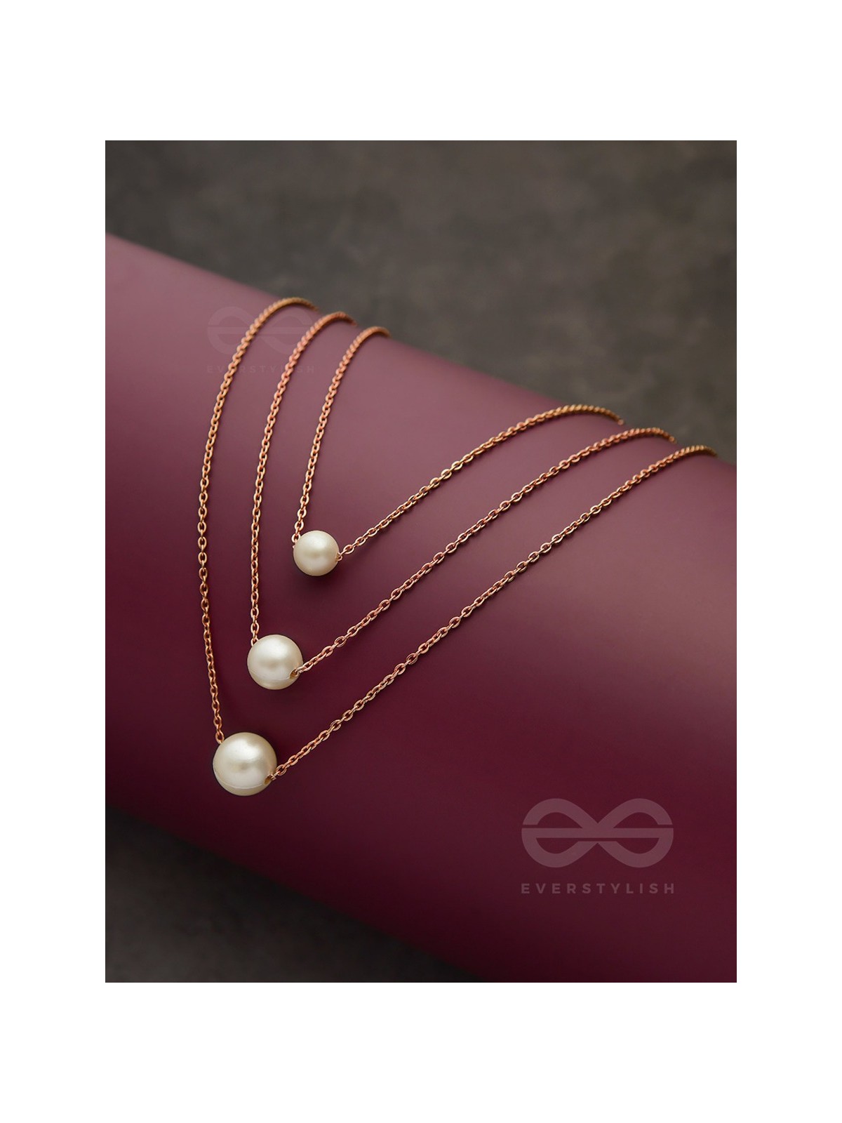 Tri-Pearl The Charm - Rose Golden Multi-Layered Neckpiece With Anti-Tarnish Coating