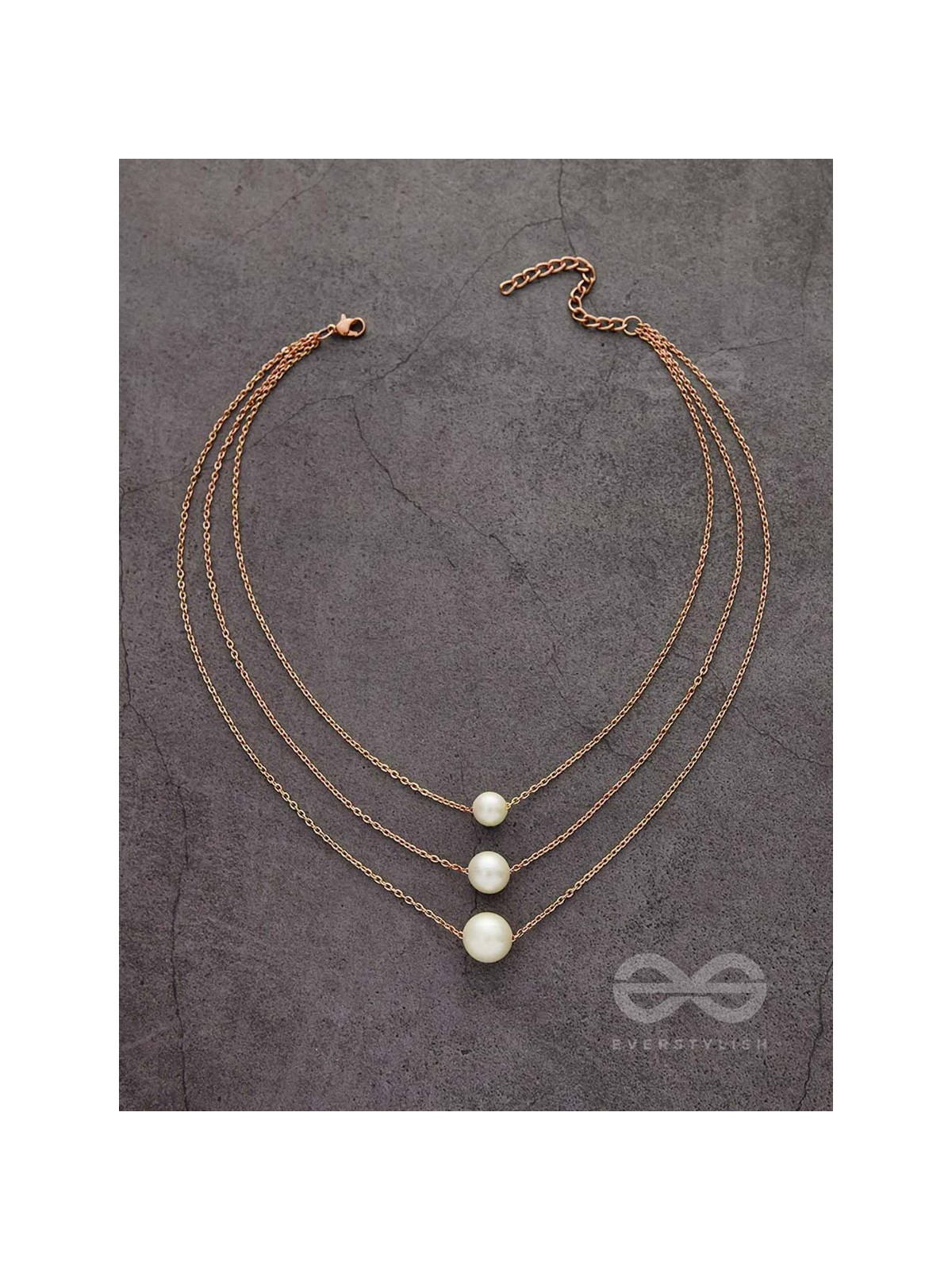 Tri-Pearl The Charm - Rose Golden Multi-Layered Neckpiece With Anti-Tarnish Coating