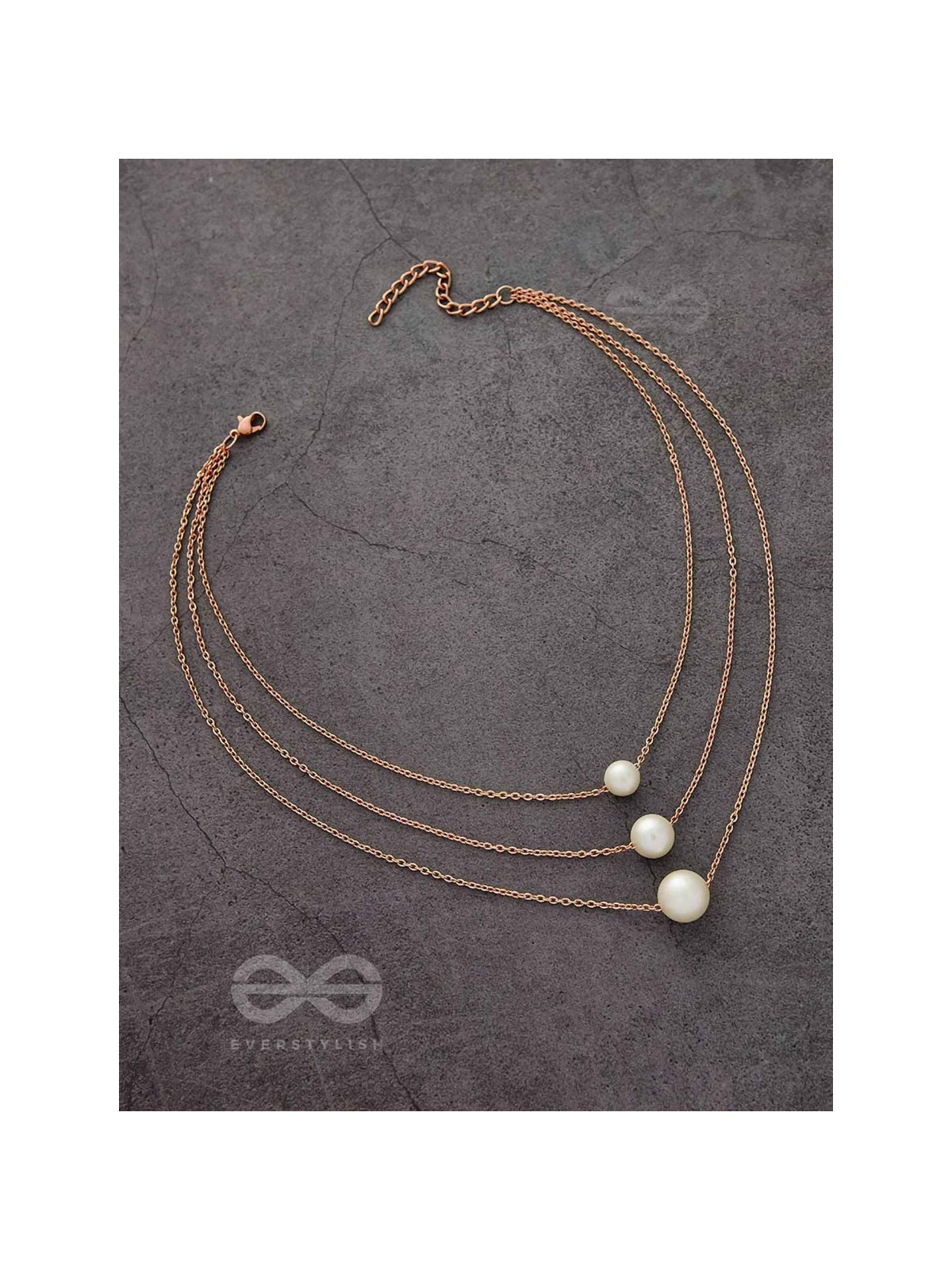 Tri-Pearl The Charm - Rose Golden Multi-Layered Neckpiece With Anti-Tarnish Coating