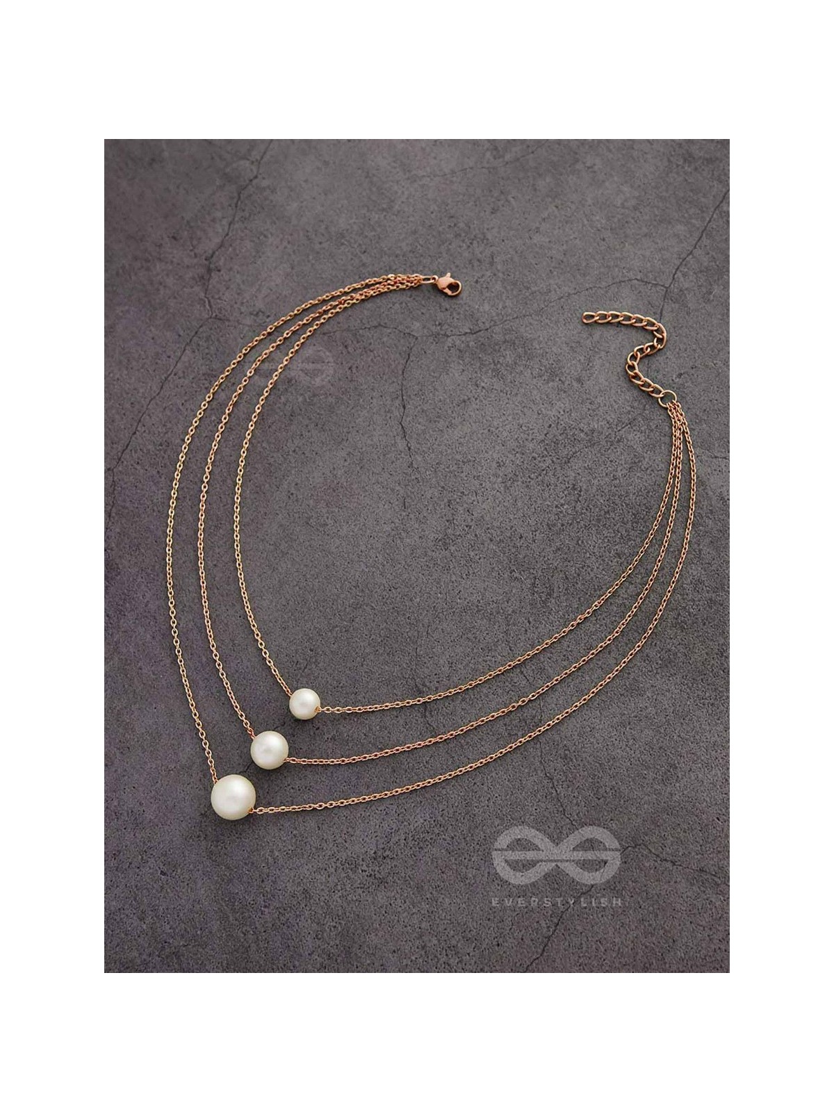 Tri-Pearl The Charm - Rose Golden Multi-Layered Neckpiece With Anti-Tarnish Coating