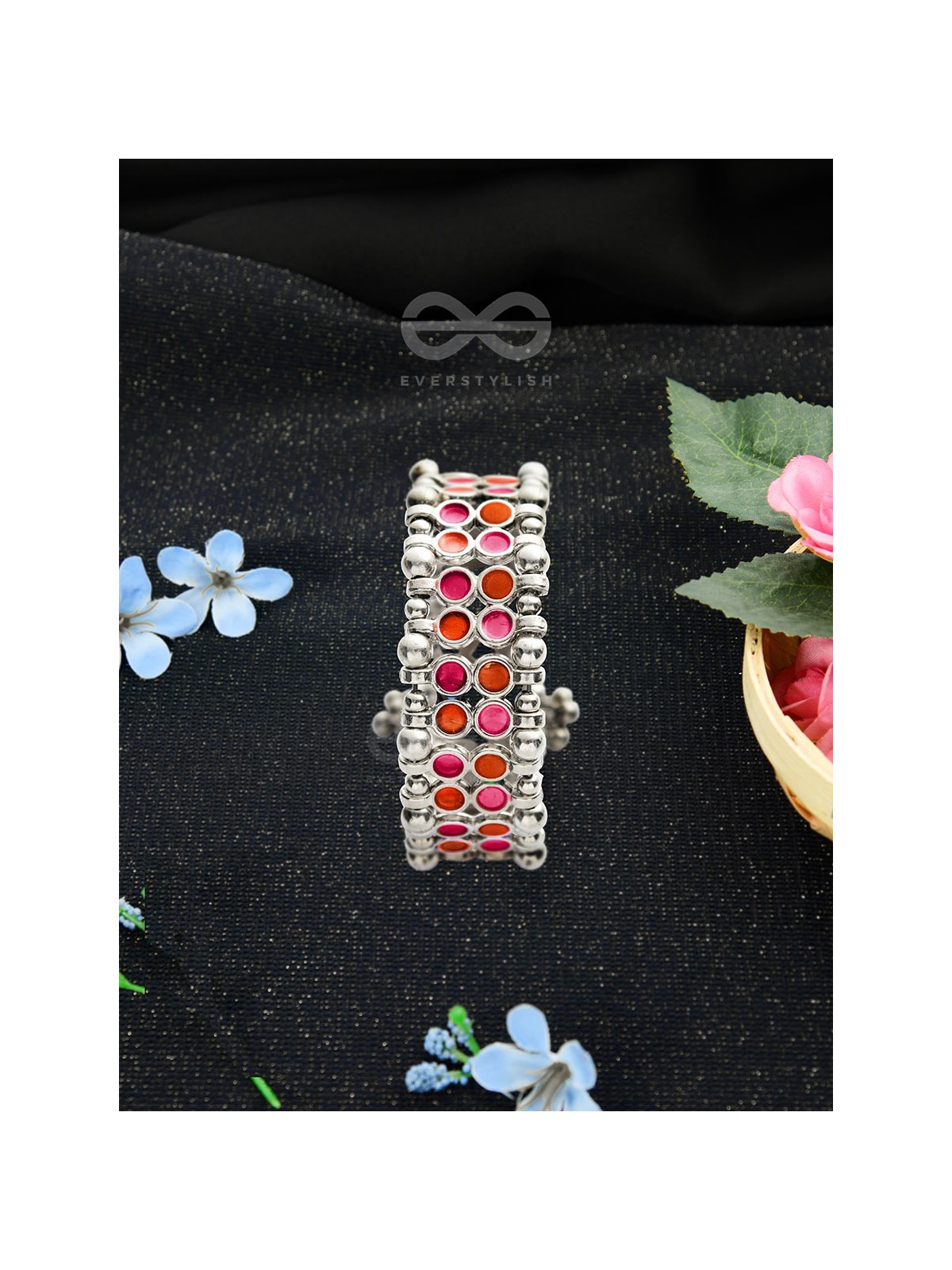 The Elegant Symmetry - Adjustable Enamelled Bracelet (Orange-Pink)