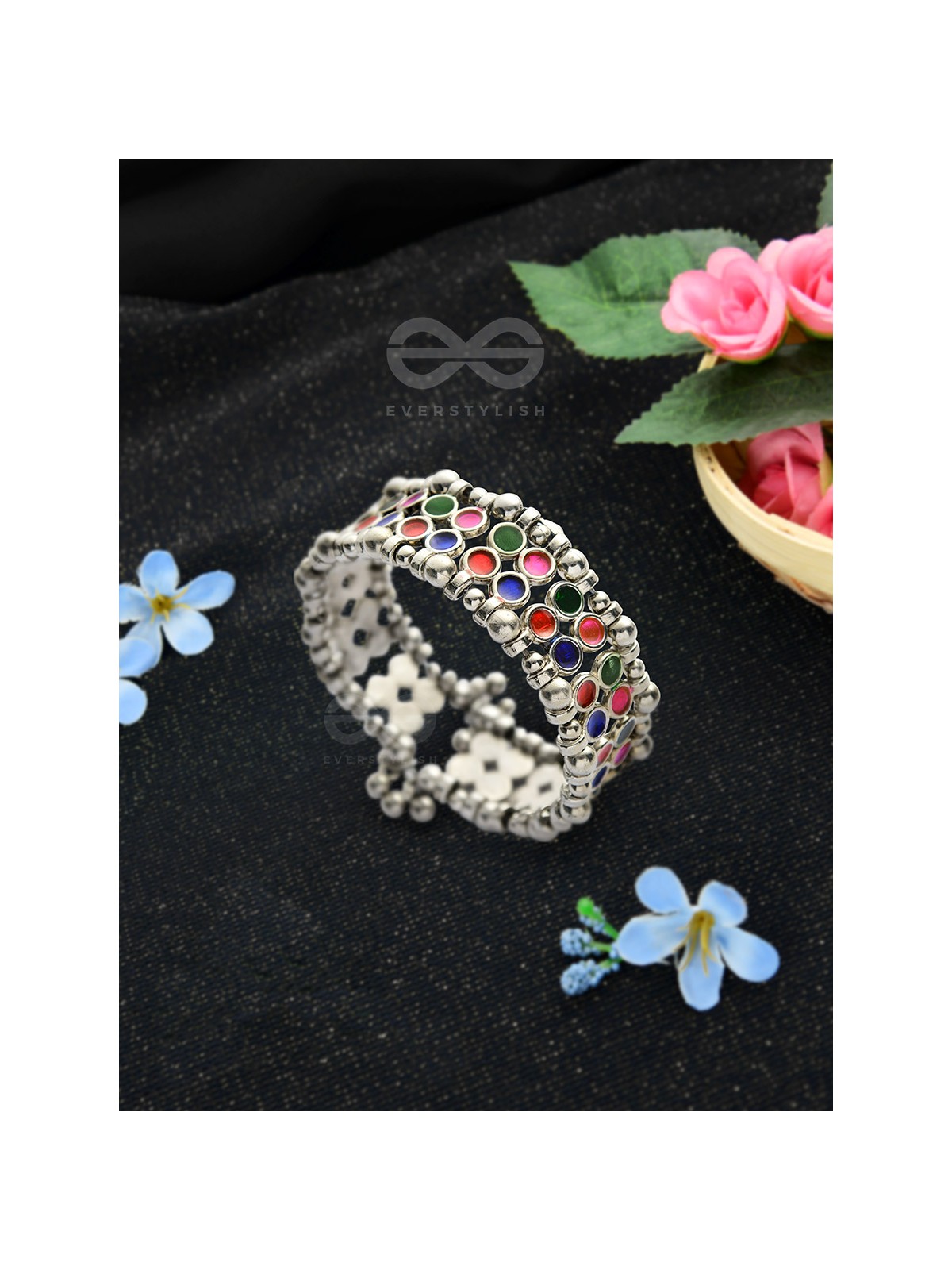The Elegant Symmetry - Adjustable Enamelled Bracelet (Multicoloured)