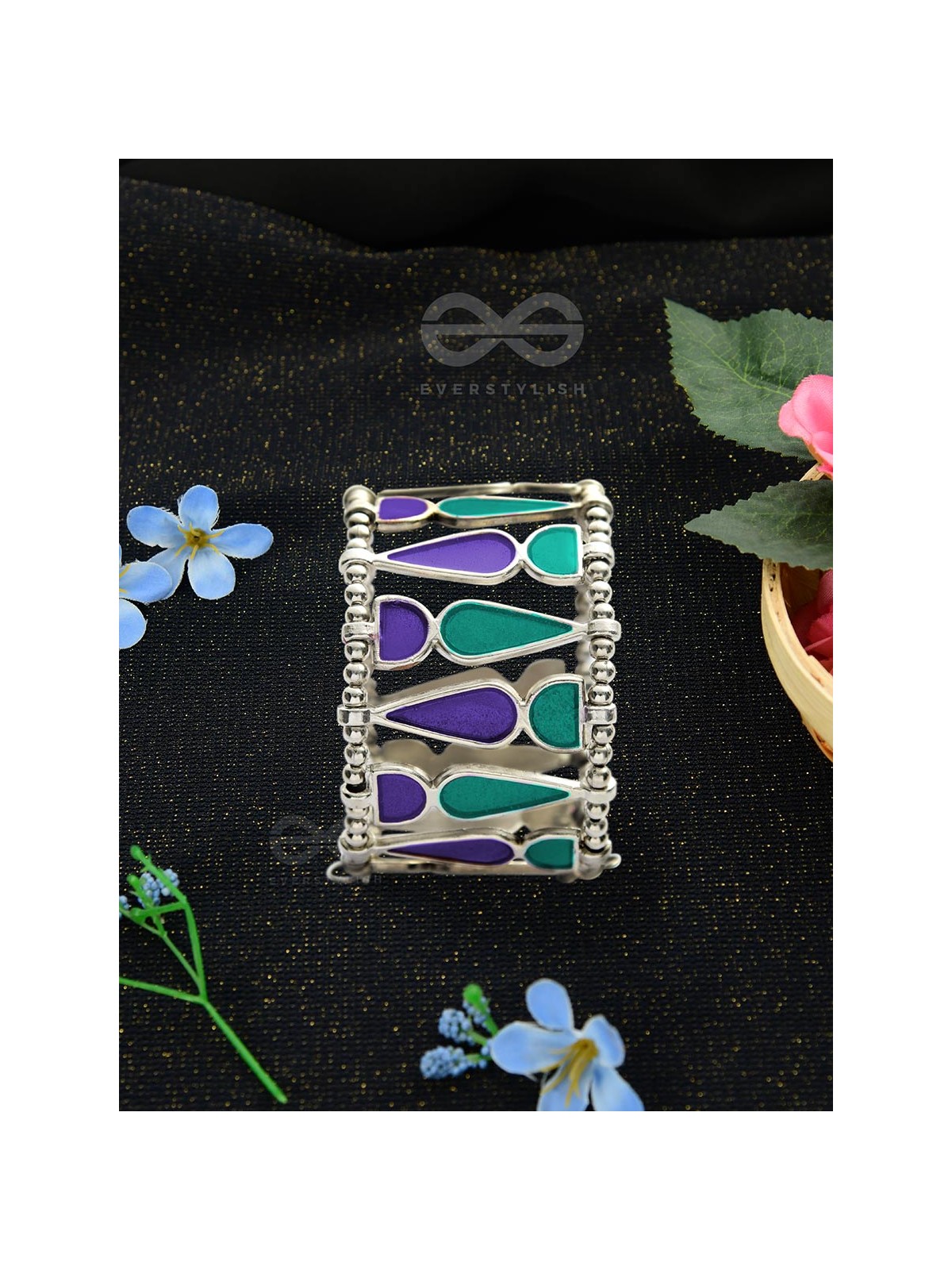 Kaliedoscope of Colours - Statement Enamelled Bracelet (Teal - Violet)