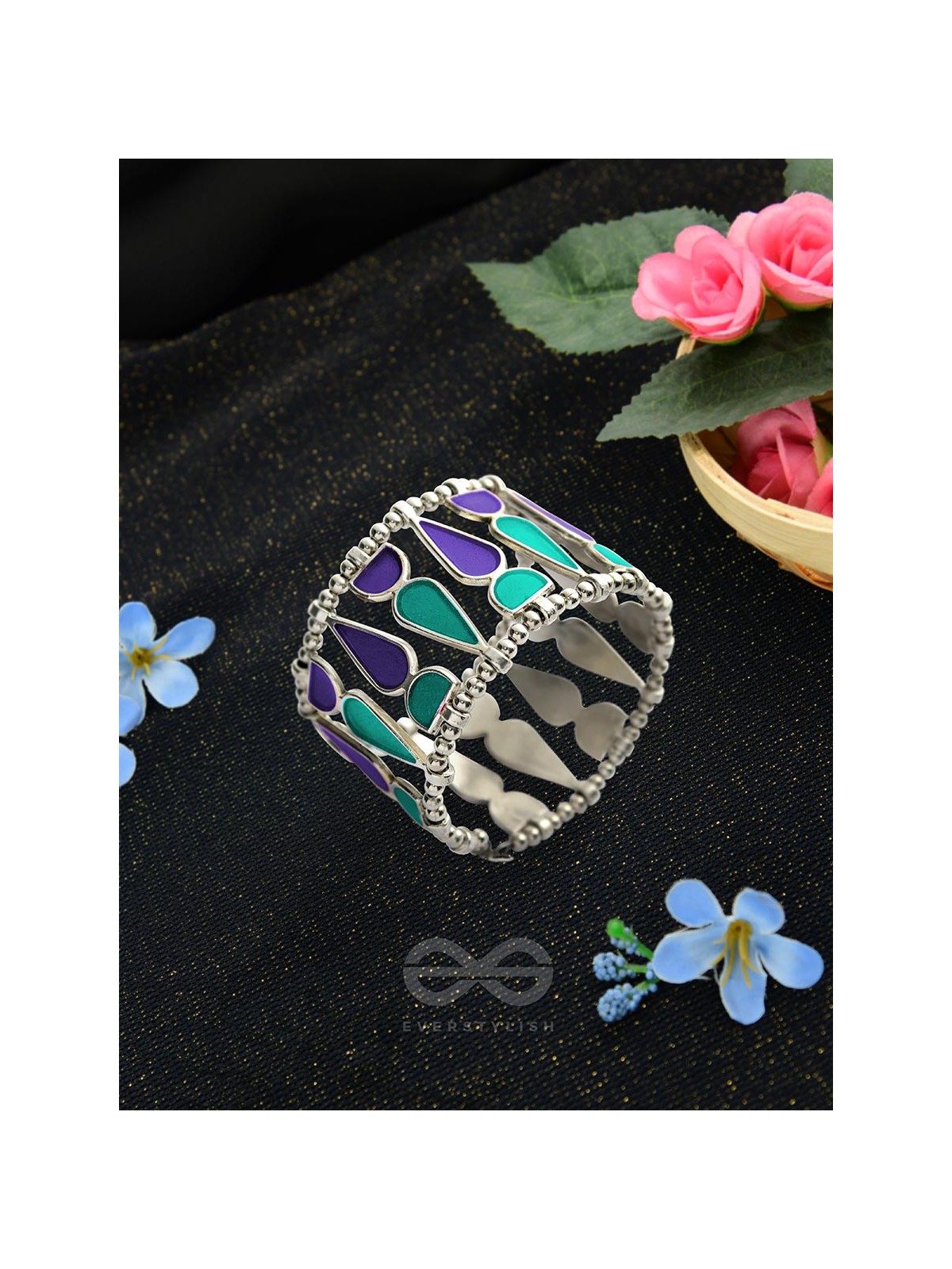 Kaliedoscope of Colours - Statement Enamelled Bracelet (Teal - Violet)