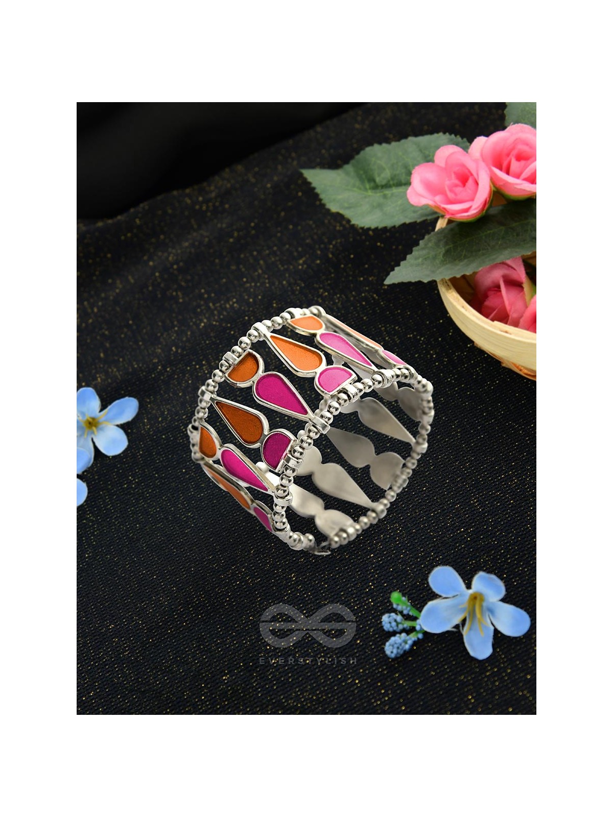 Kaliedoscope of Colours - Statement Enamelled Bracelet (Orange - Magenta)
