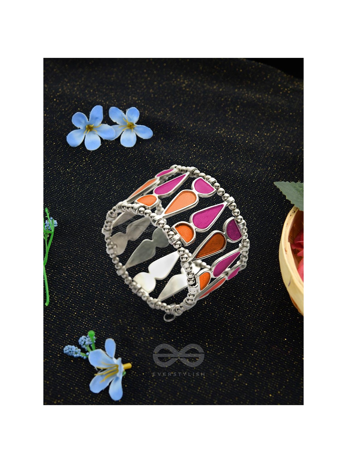 Kaliedoscope of Colours - Statement Enamelled Bracelet (Orange - Magenta)