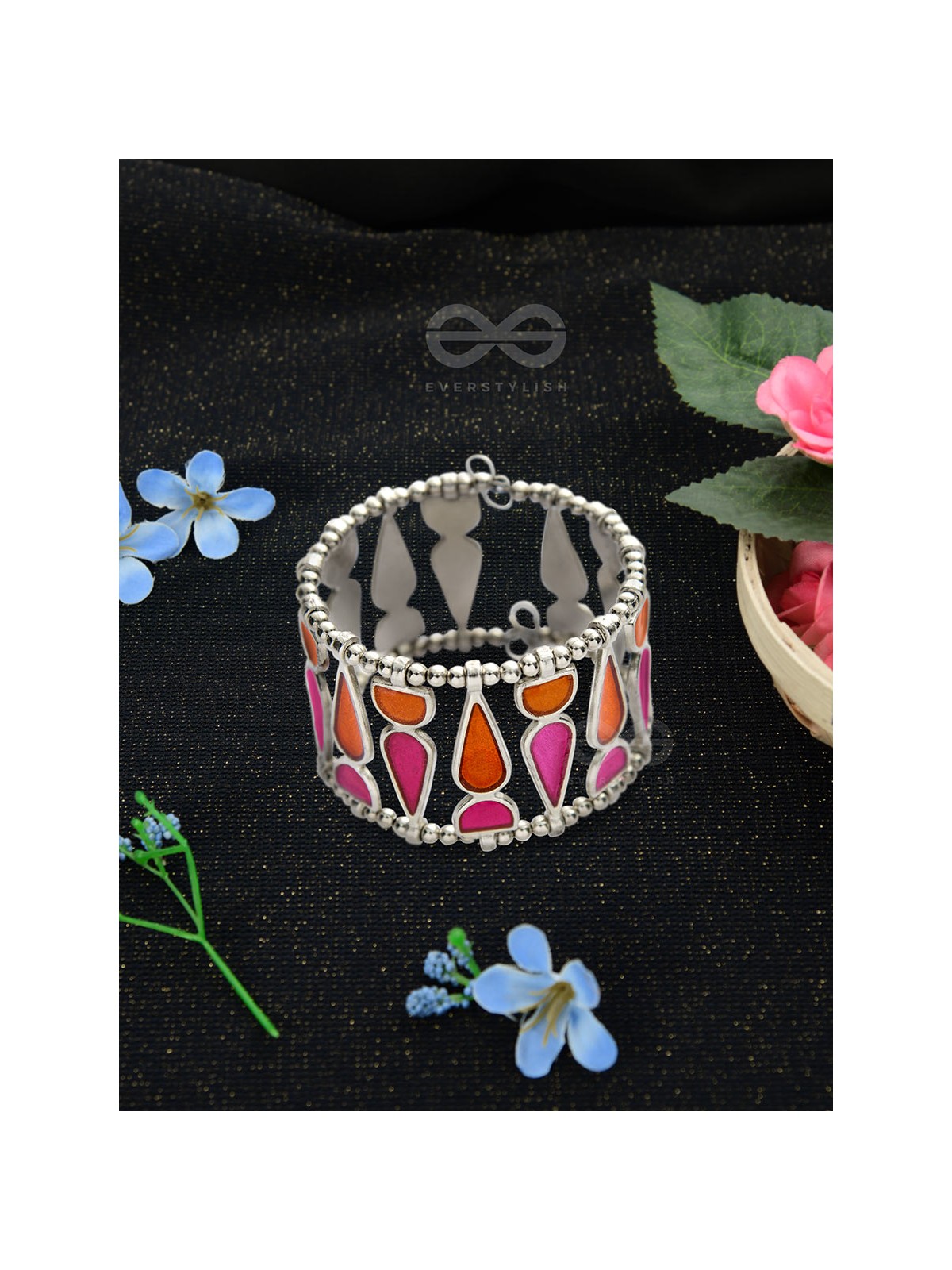 Kaliedoscope of Colours - Statement Enamelled Bracelet (Orange - Magenta)
