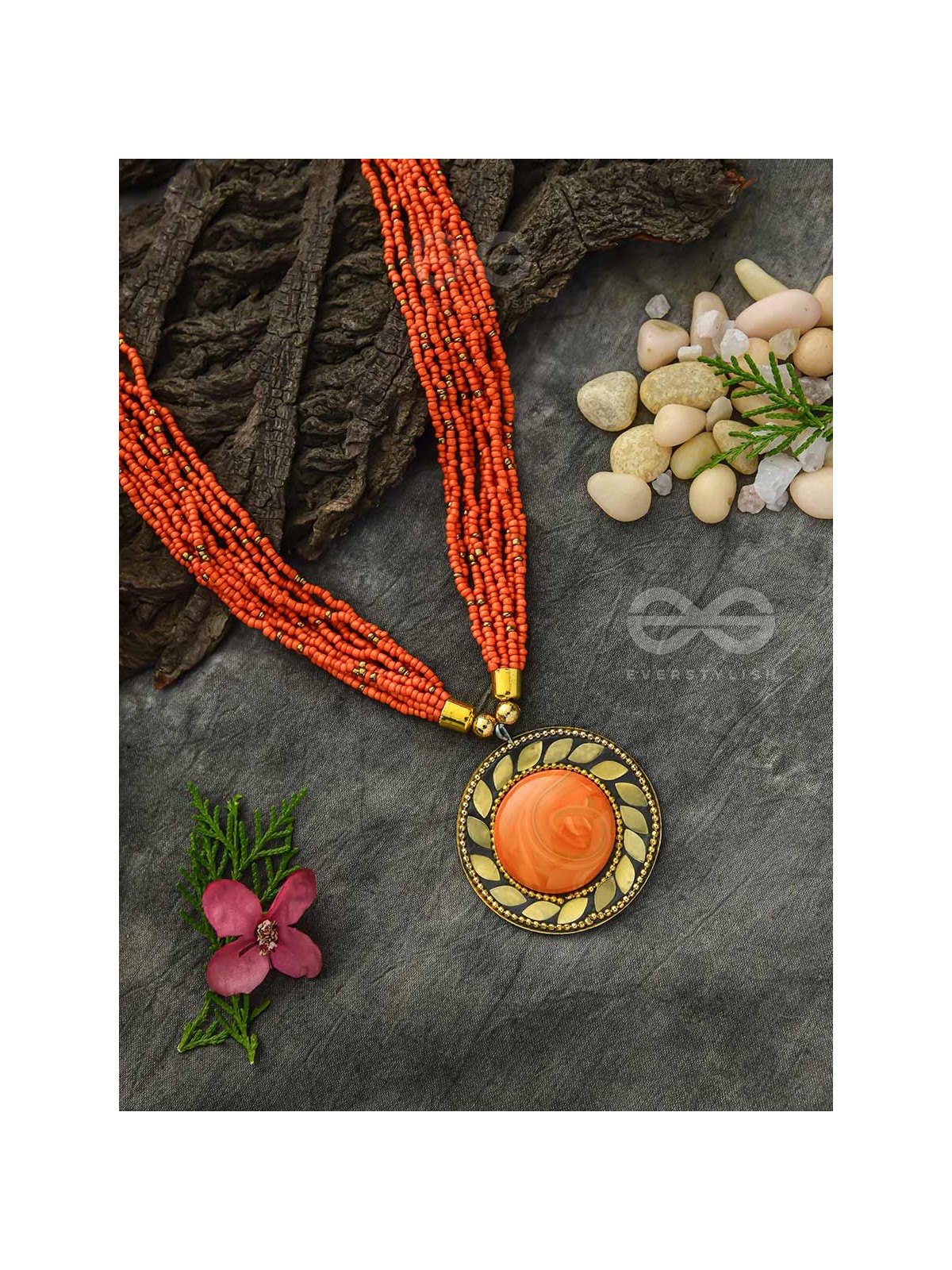 The Timeless Elegance- Beautiful Beaded Neckpiece (Aerospace Orange)