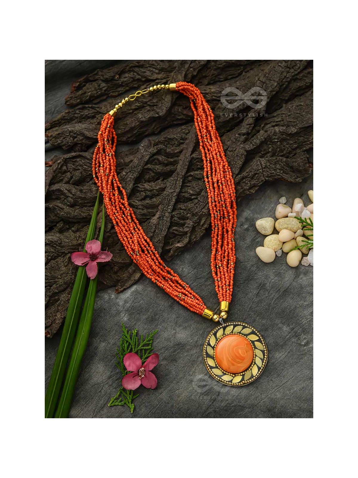 The Timeless Elegance- Beautiful Beaded Neckpiece (Aerospace Orange)