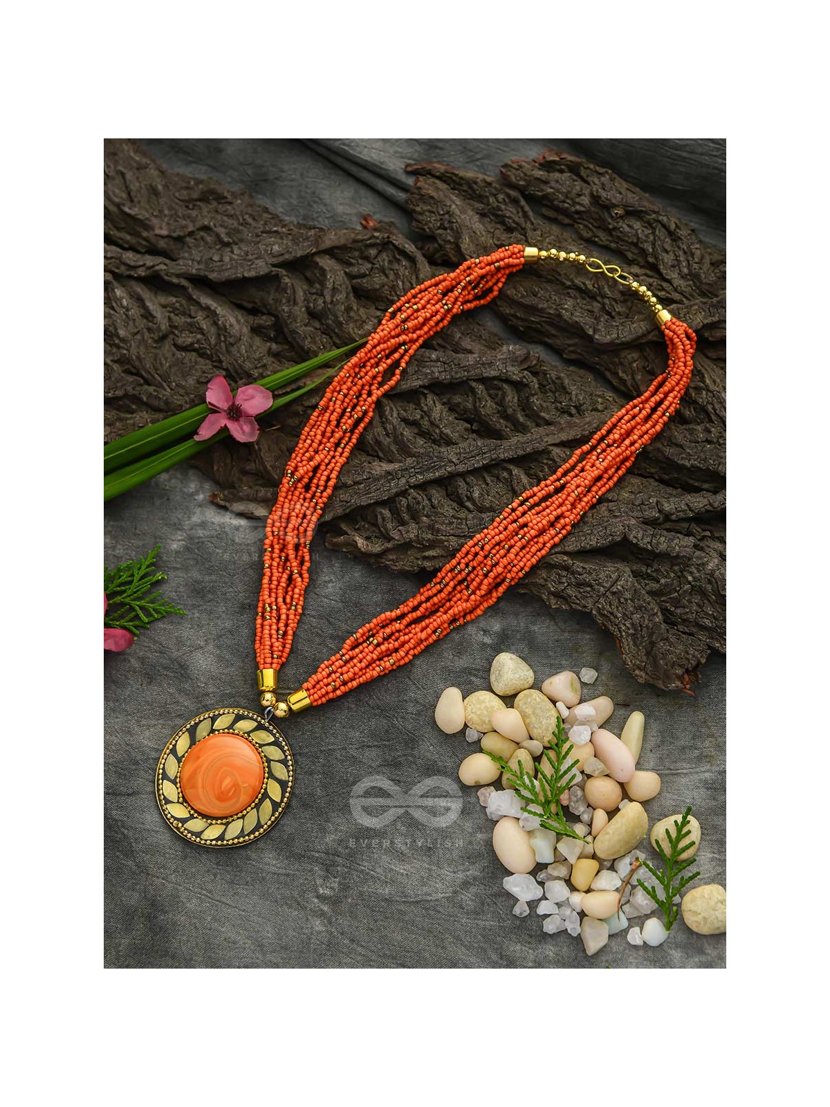 The Timeless Elegance- Beautiful Beaded Neckpiece (Aerospace Orange)