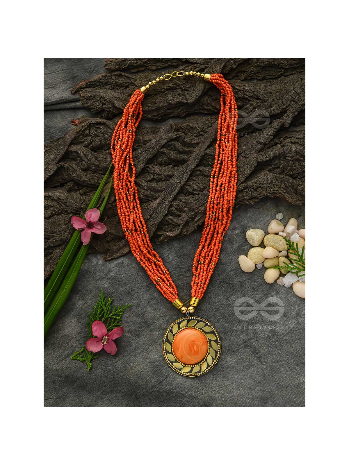 The Timeless Elegance- Beautiful Beaded Neckpiece (Aerospace Orange)