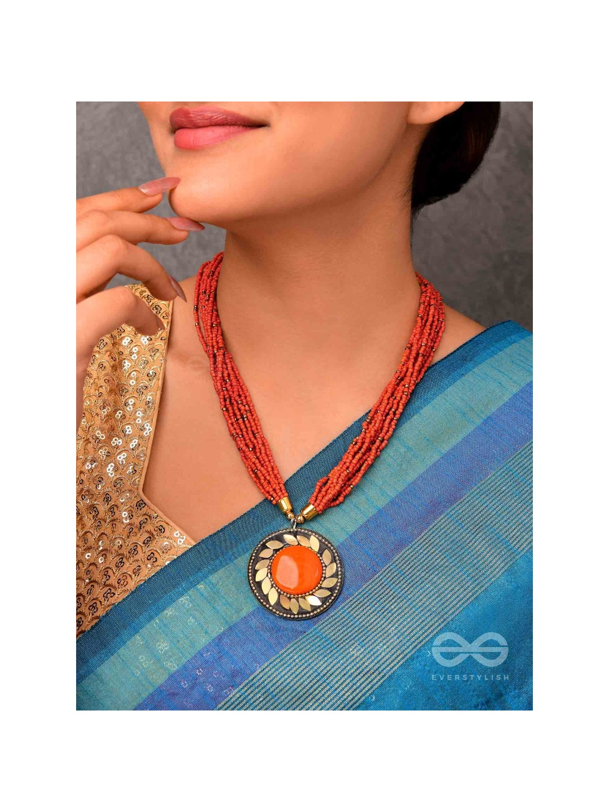 The Timeless Elegance- Beautiful Beaded Neckpiece (Aerospace Orange)