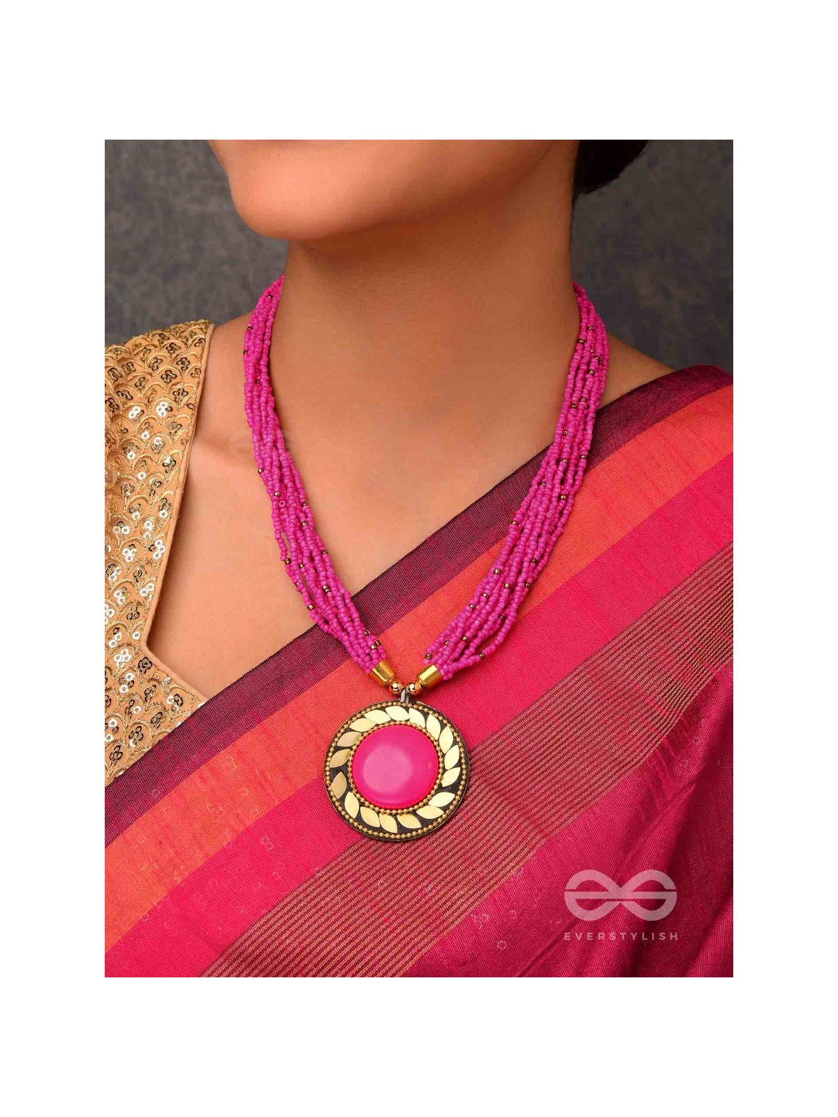 The Timeless Elegance- Beautiful Beaded Neckpiece (Magenta)