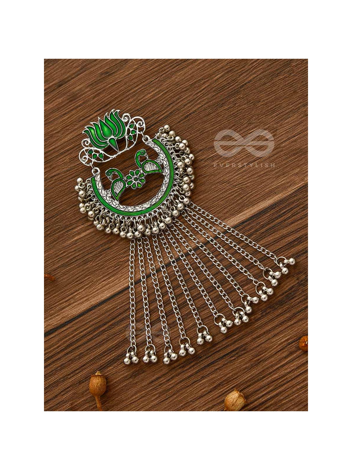 THE DANGLING BLOOMING LOTUS - STATEMENT MEENAKARI EARRINGS (FOREST GREEN)