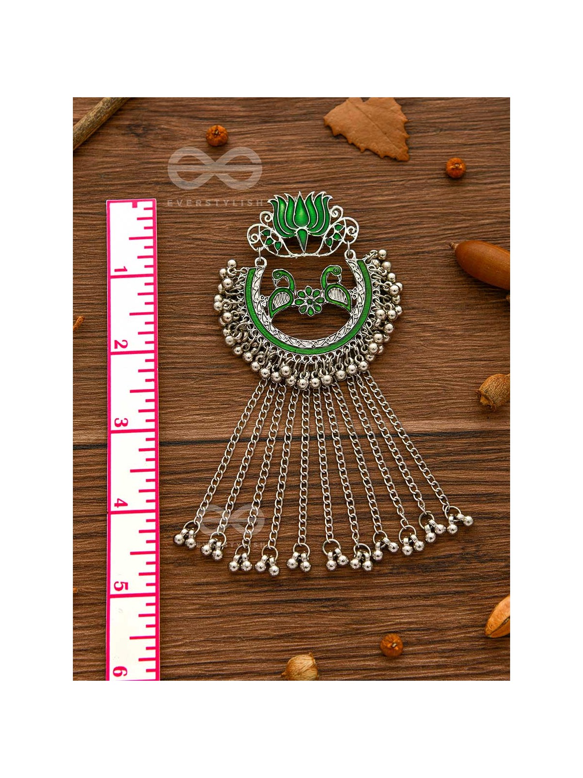 THE DANGLING BLOOMING LOTUS - STATEMENT MEENAKARI EARRINGS (FOREST GREEN)