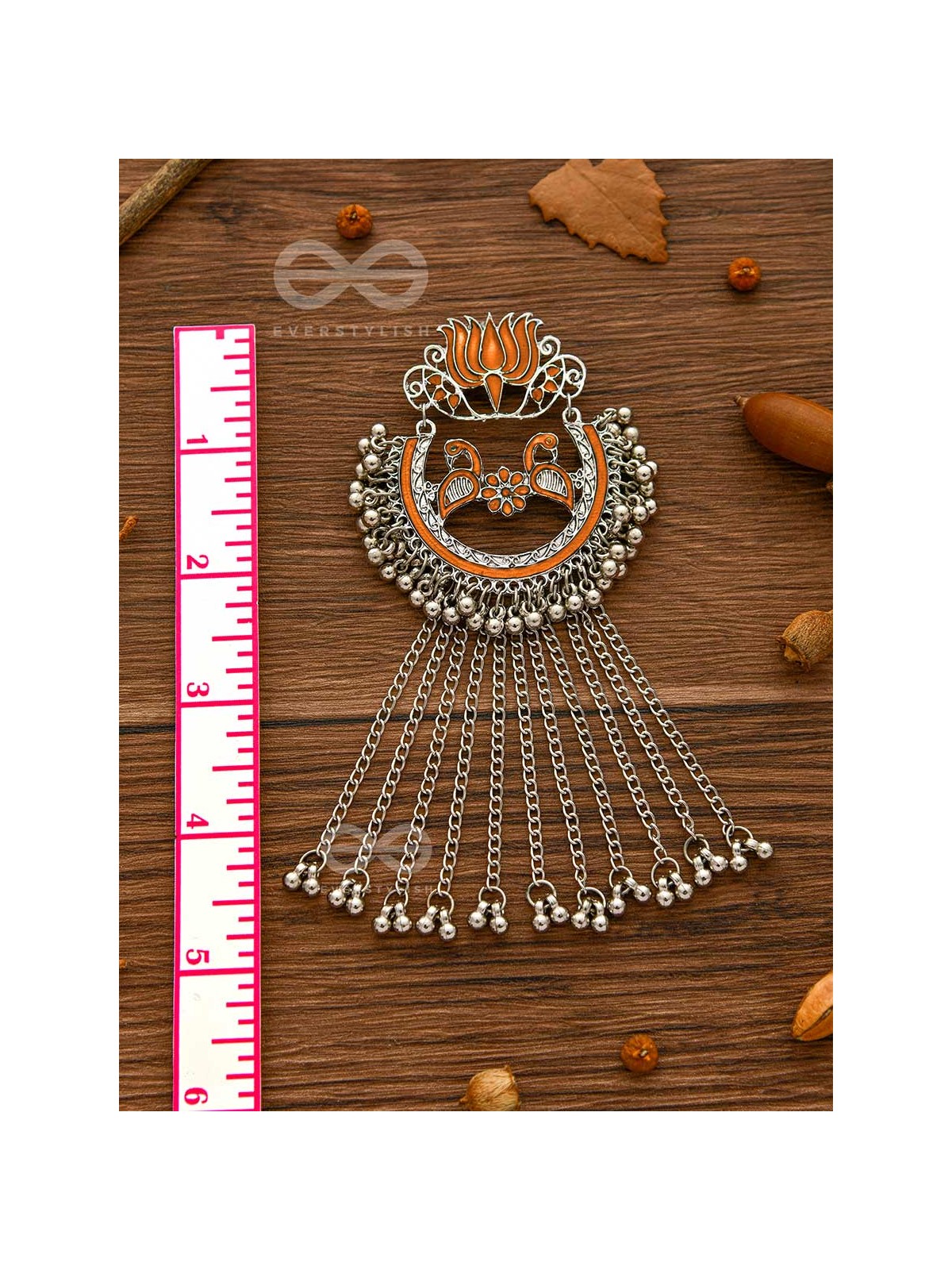  'THE DANGLING BLOOMING LOTUS - STATEMENT MEENAKARI EARRINGS (Pumpkin)'