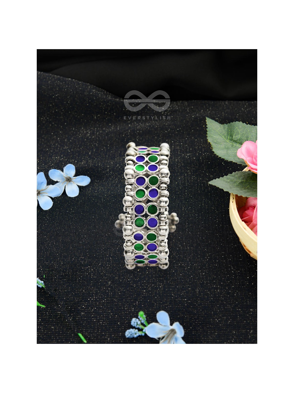 The Elegant Symmetry - Adjustable Enamelled Bracelet (Blue-Green)